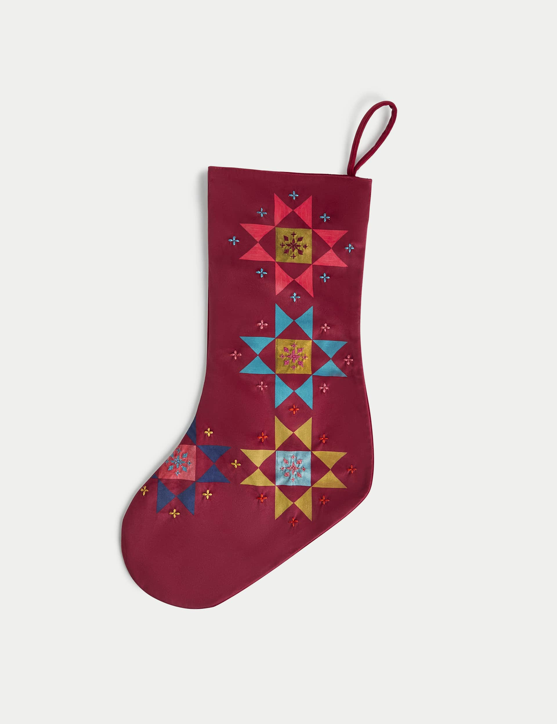 M&S Red Velvet Patchwork Stocking - Red Mix, Red Mix