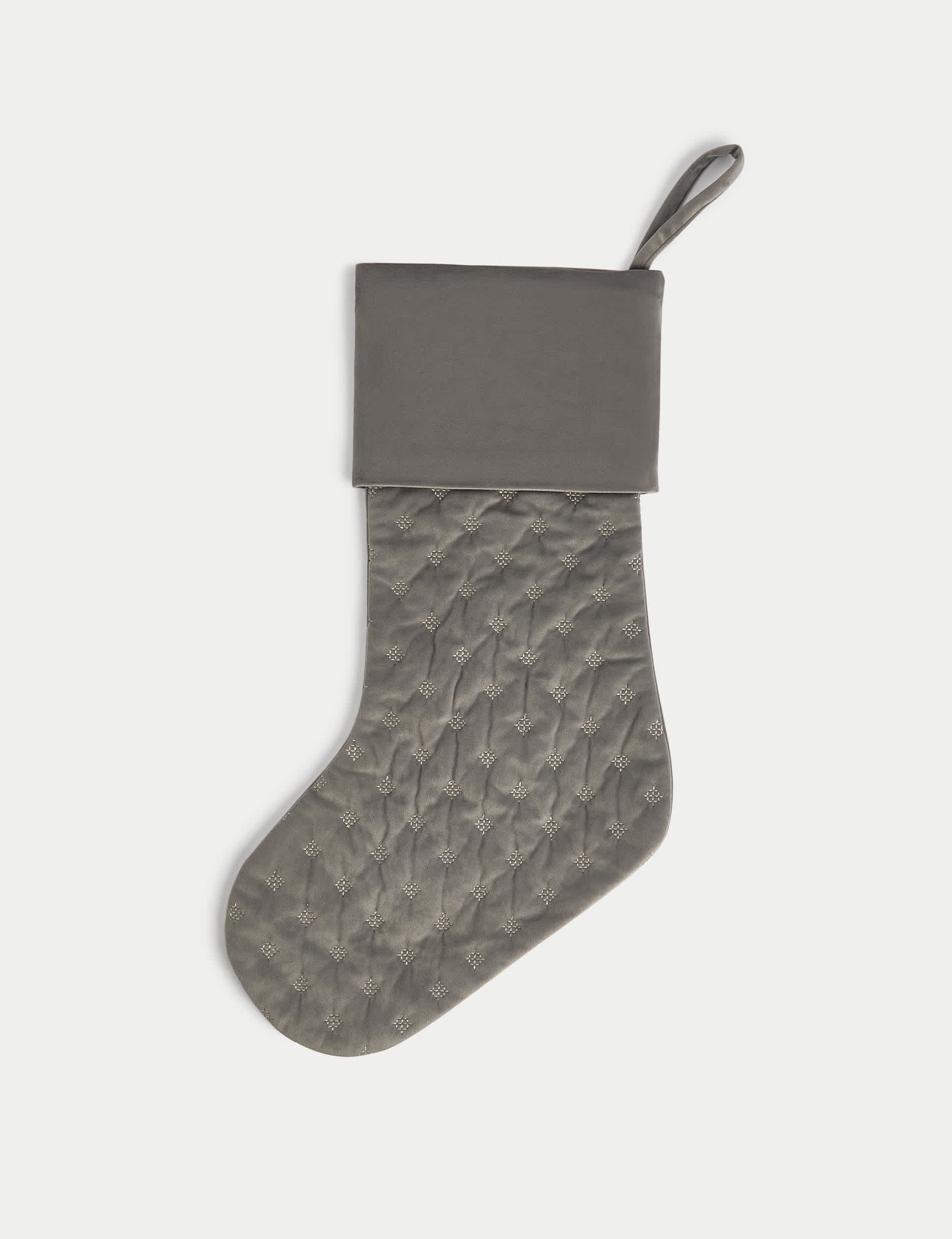 M&S Silver Velvet Quilted Stocking, Silver