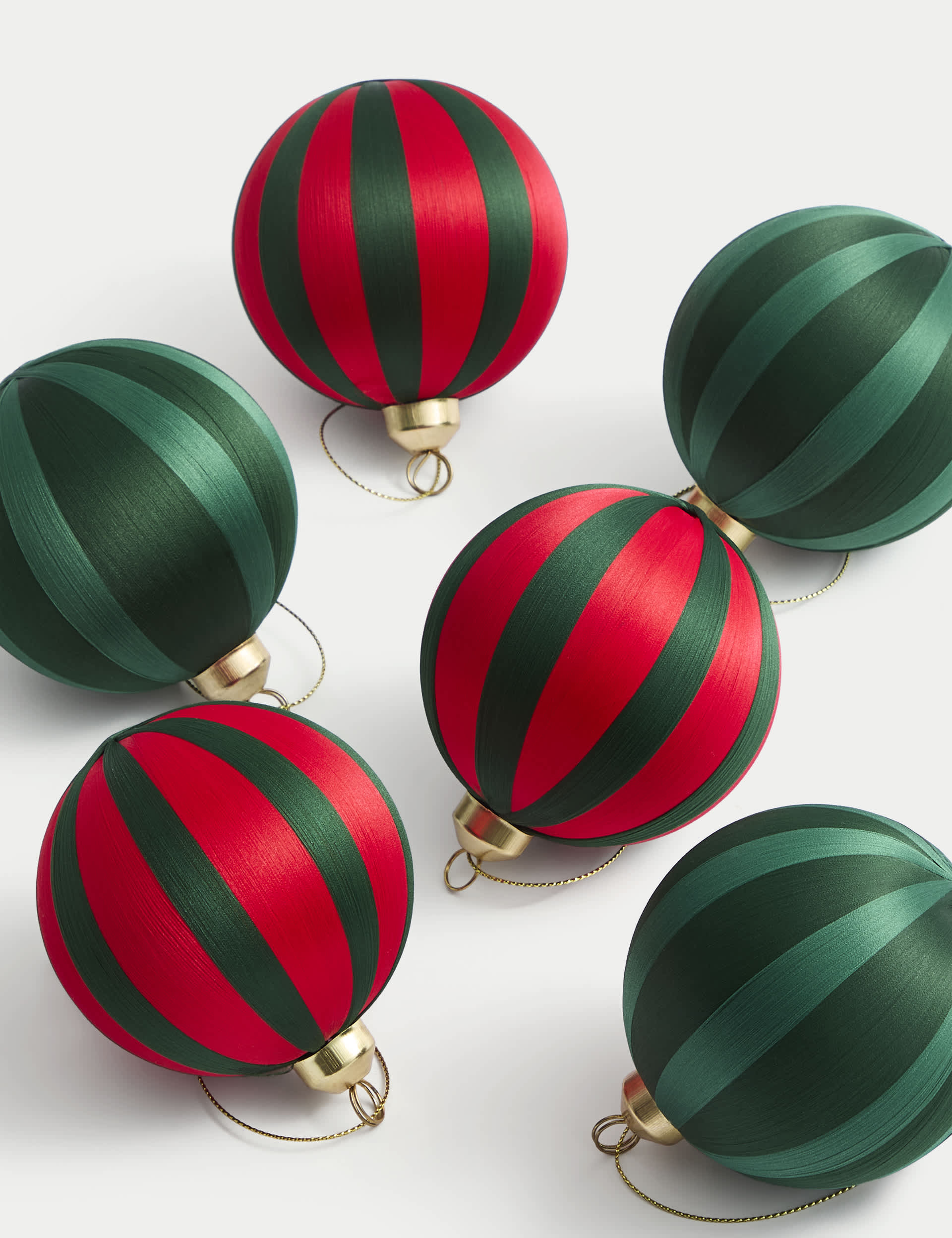 M&S 6pk Striped Hanging Baubles - Multi, Multi