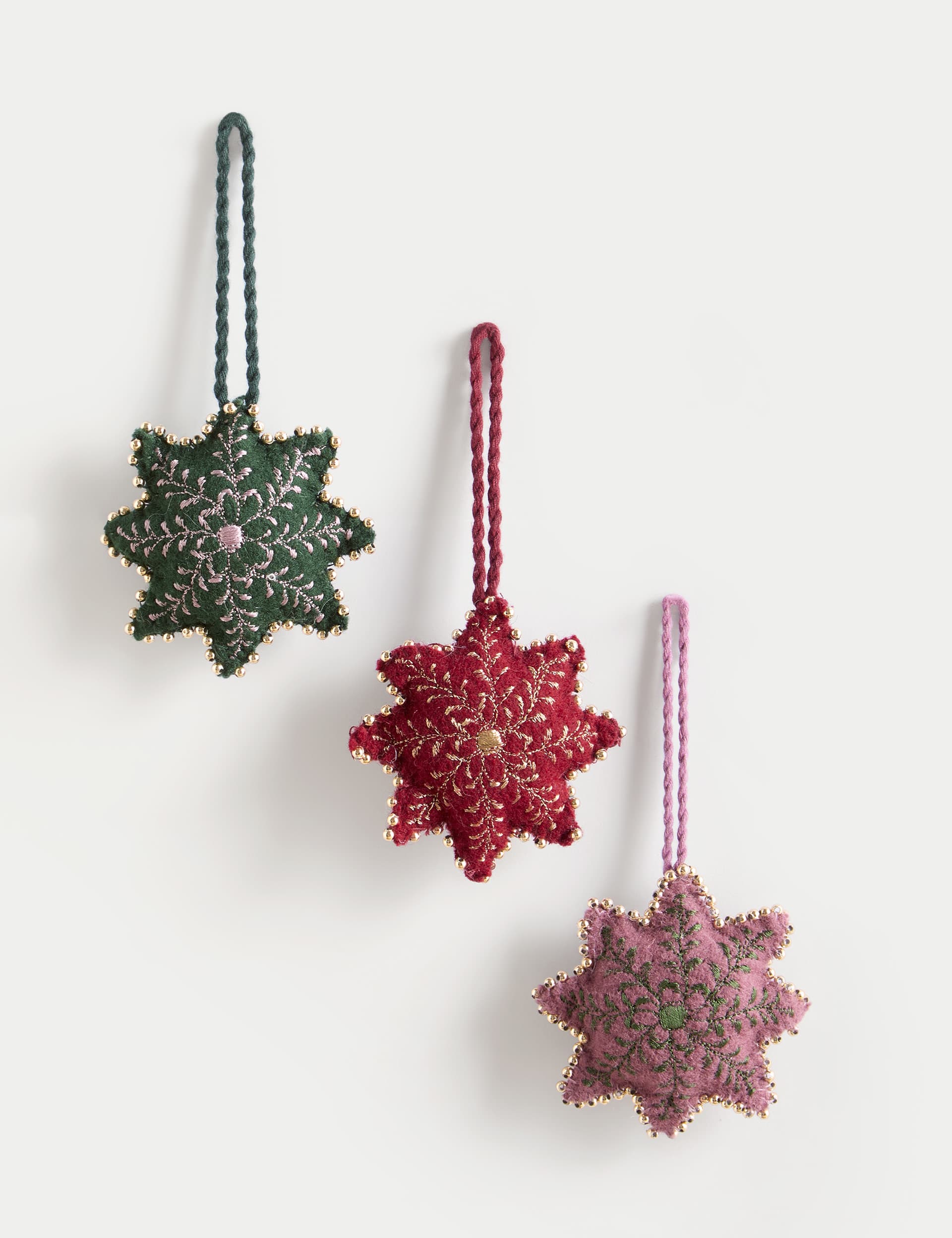 M&S 3pk Felt Hanging Beaded Star Decorations - Multi, Multi