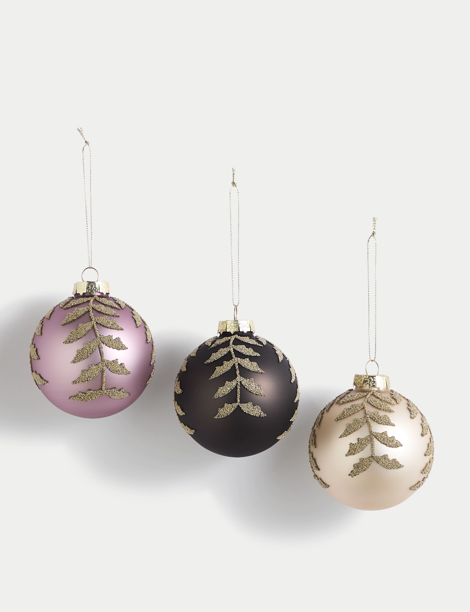 M&S 3pk Glass Vintage Embellished Baubles - Multi, Multi