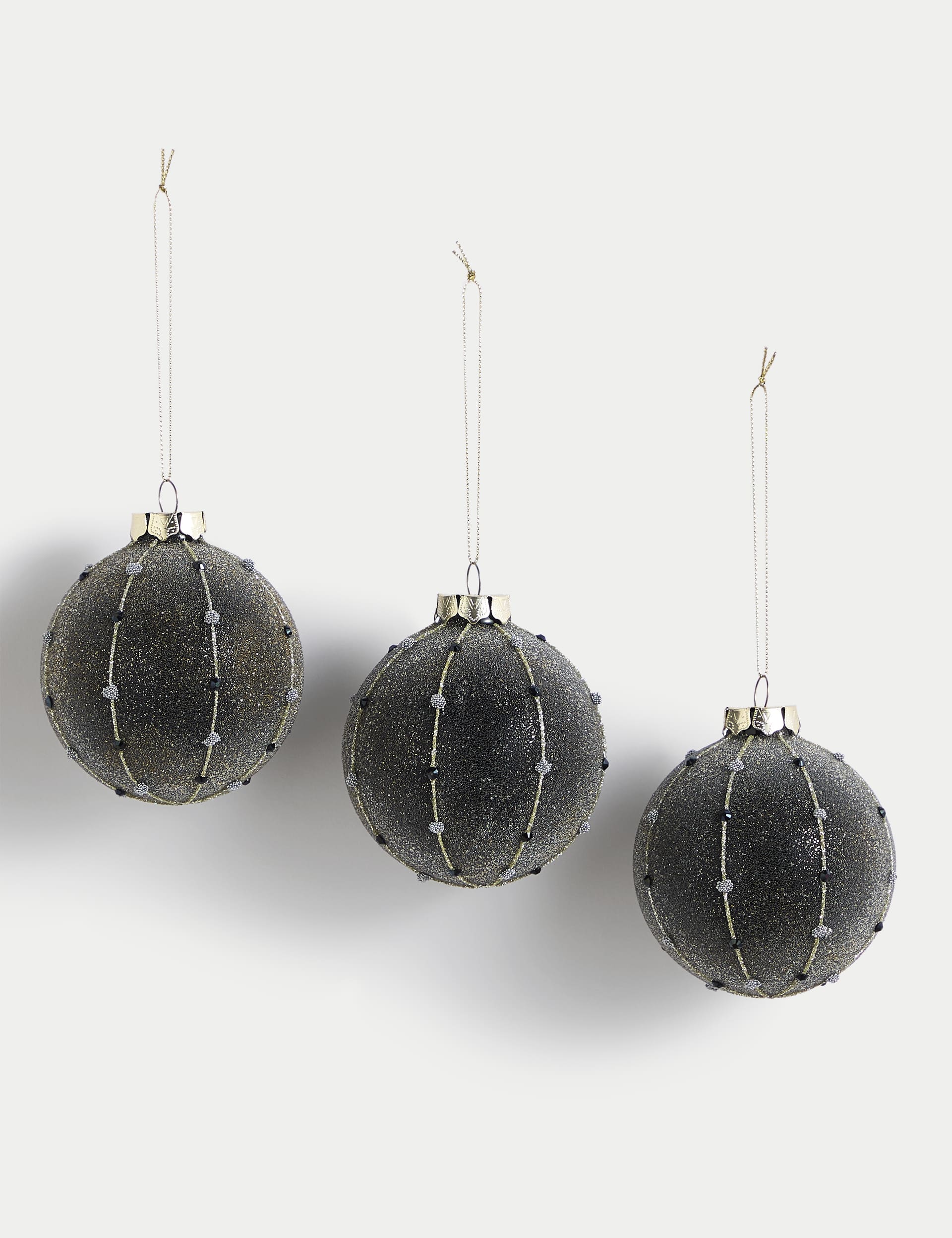 M&S 3pk Grey Frosted Glass Baubles, Grey