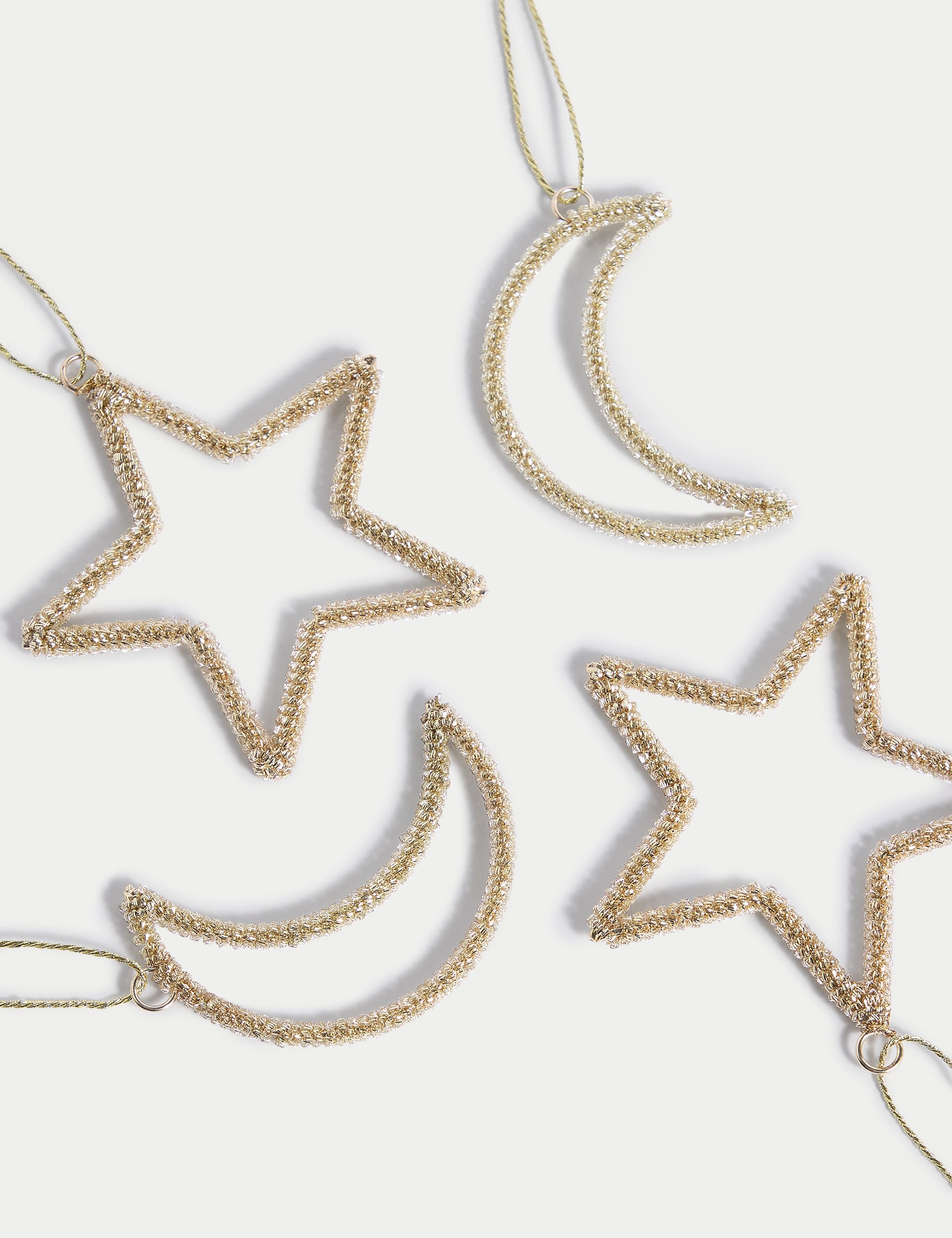 M&S 4pk Gold Moon & Stars Hanging Decorations, Gold