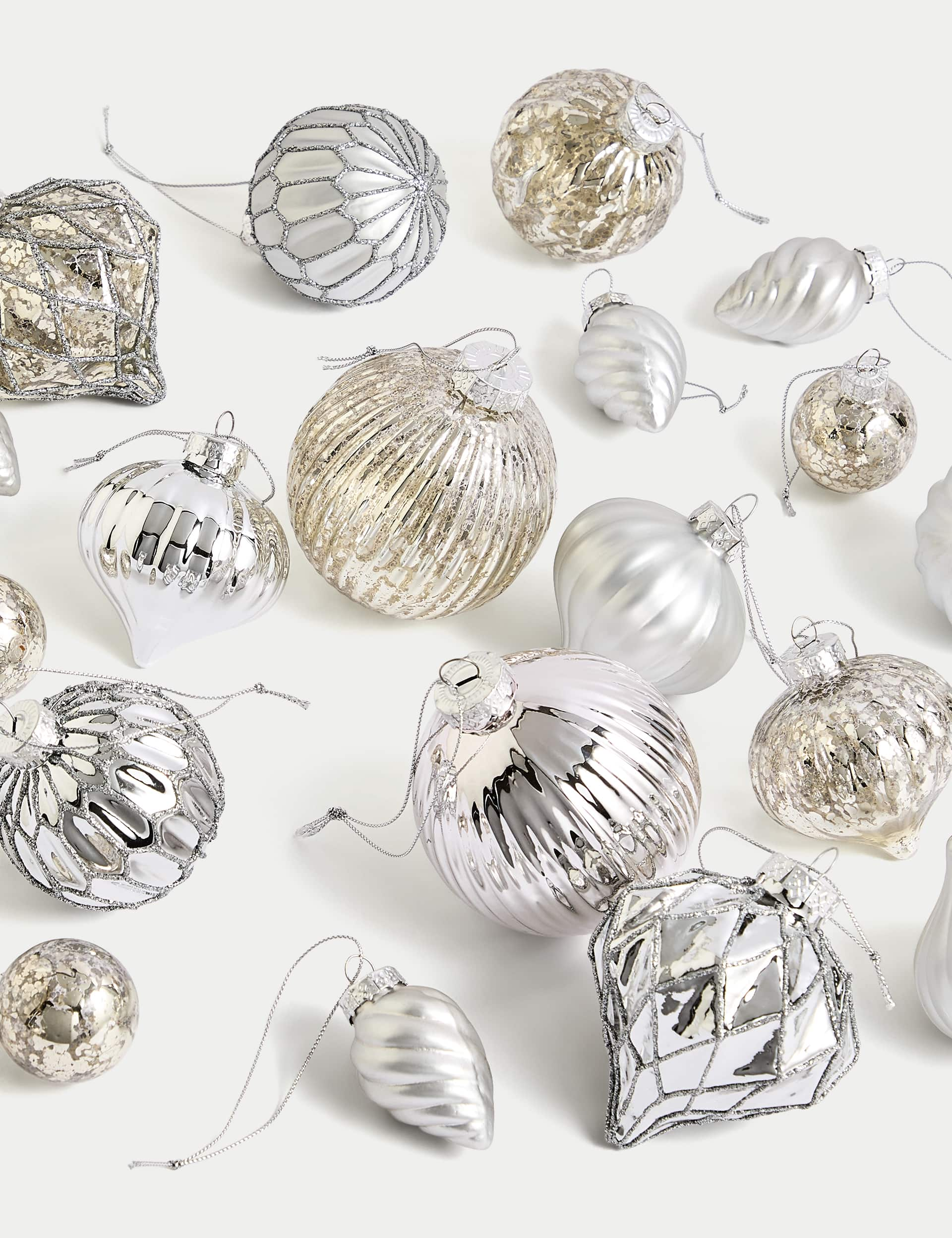 M&S 20pk Glass Baubles - Silver, Gold,Silver,Red,Multi