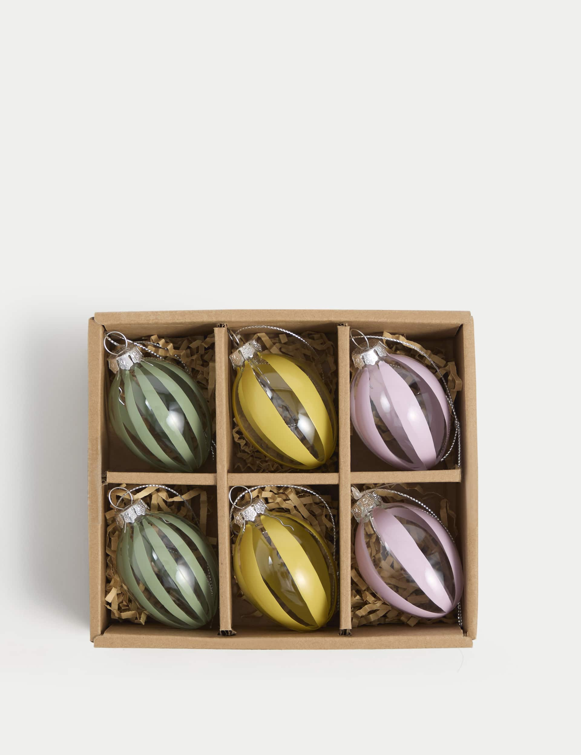 M&S Collection 6pk Glass Hanging Egg Decorations - Multi, Multi