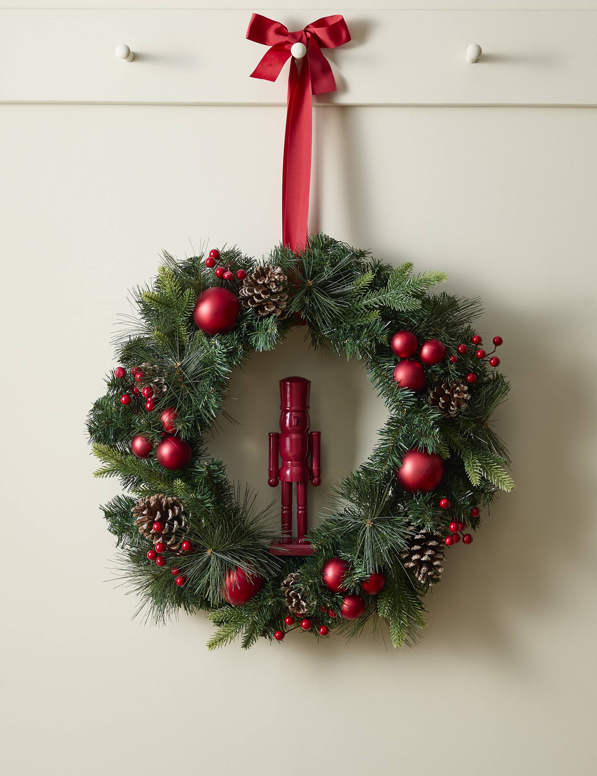 M&S Red Nutcracker Pine Cone Wreath - Red Mix, Red Mix