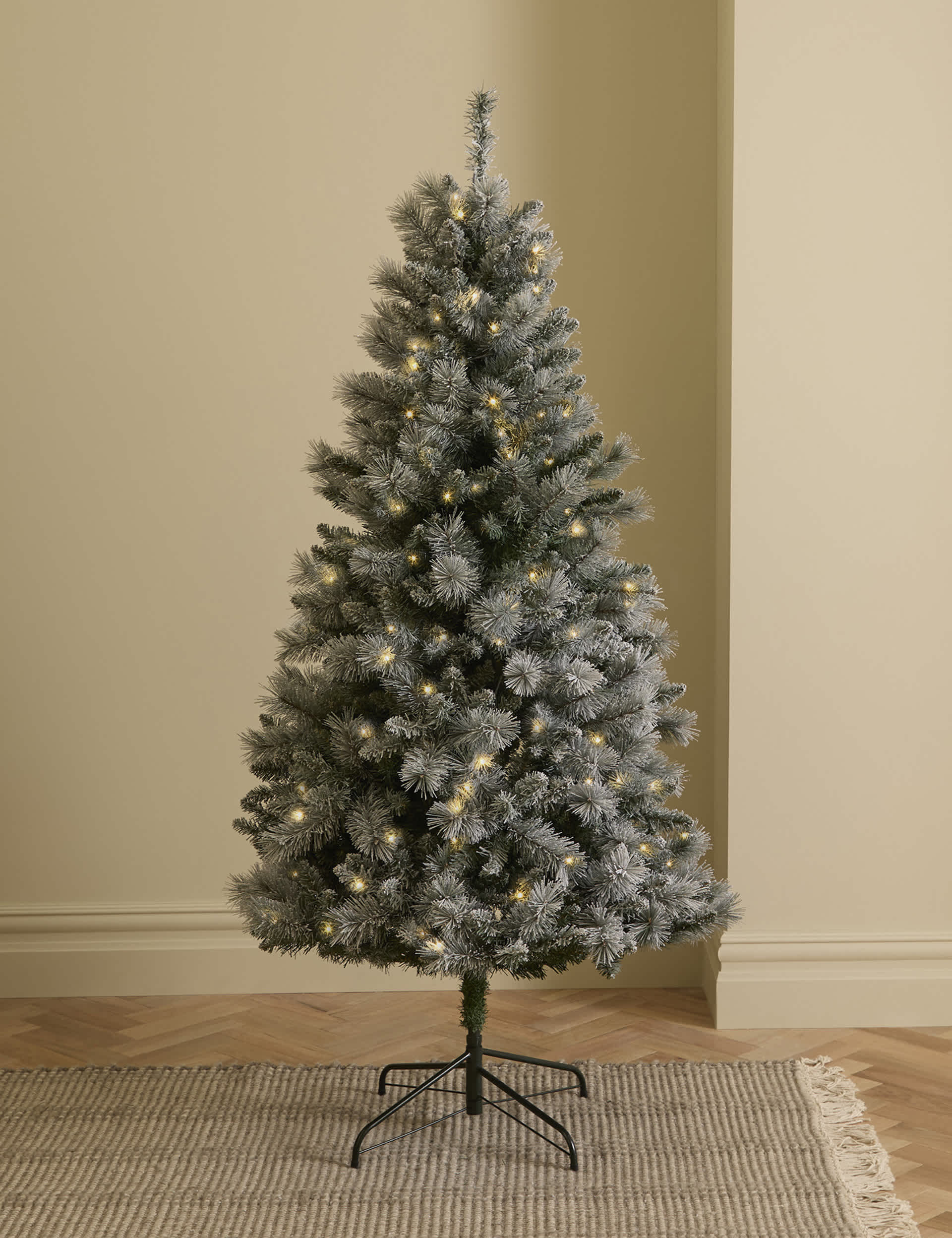 M&S 6ft Pre-Lit Snowy Glitter Christmas Tree - Green, Green