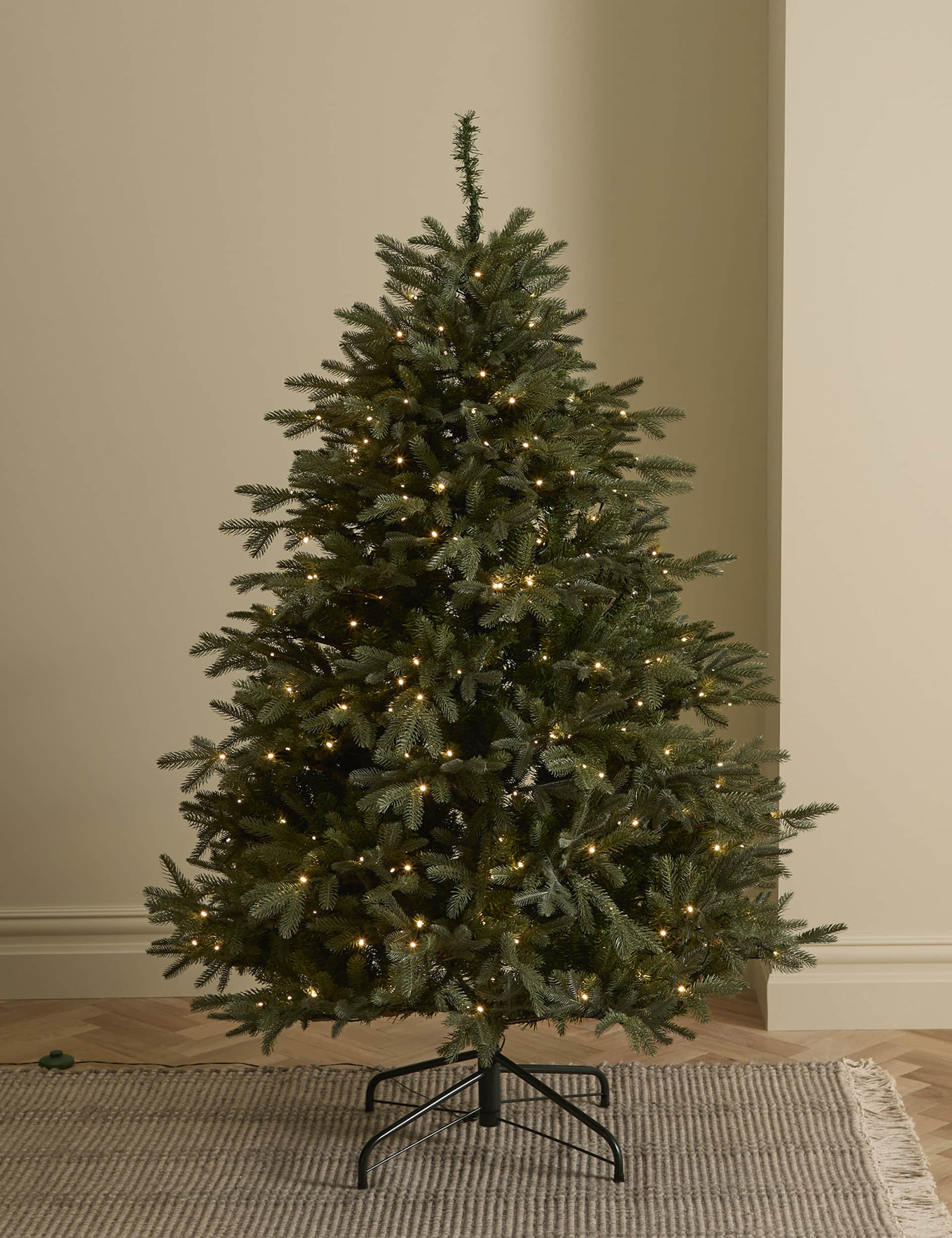 M&S 6ft Pre-Lit Grand Fir Christmas Tree - Green, Green