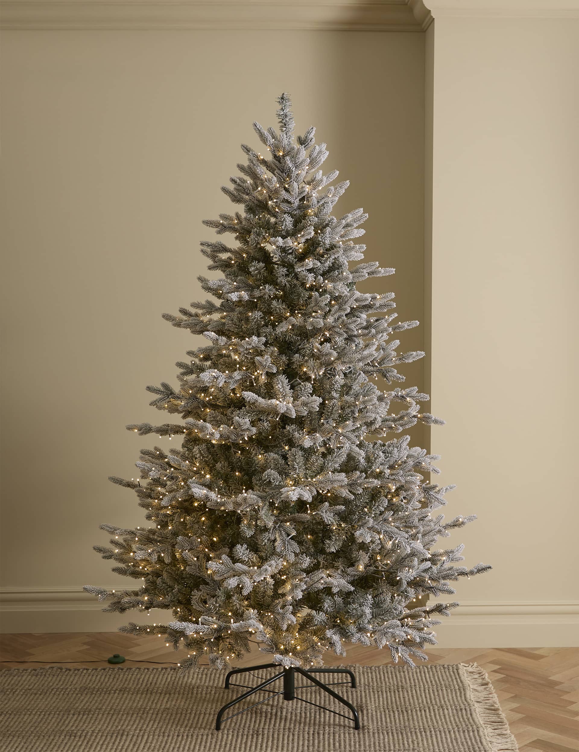 M&S 7ft Pre-lit Snowy Grand Fir Christmas Tree - Green, Green