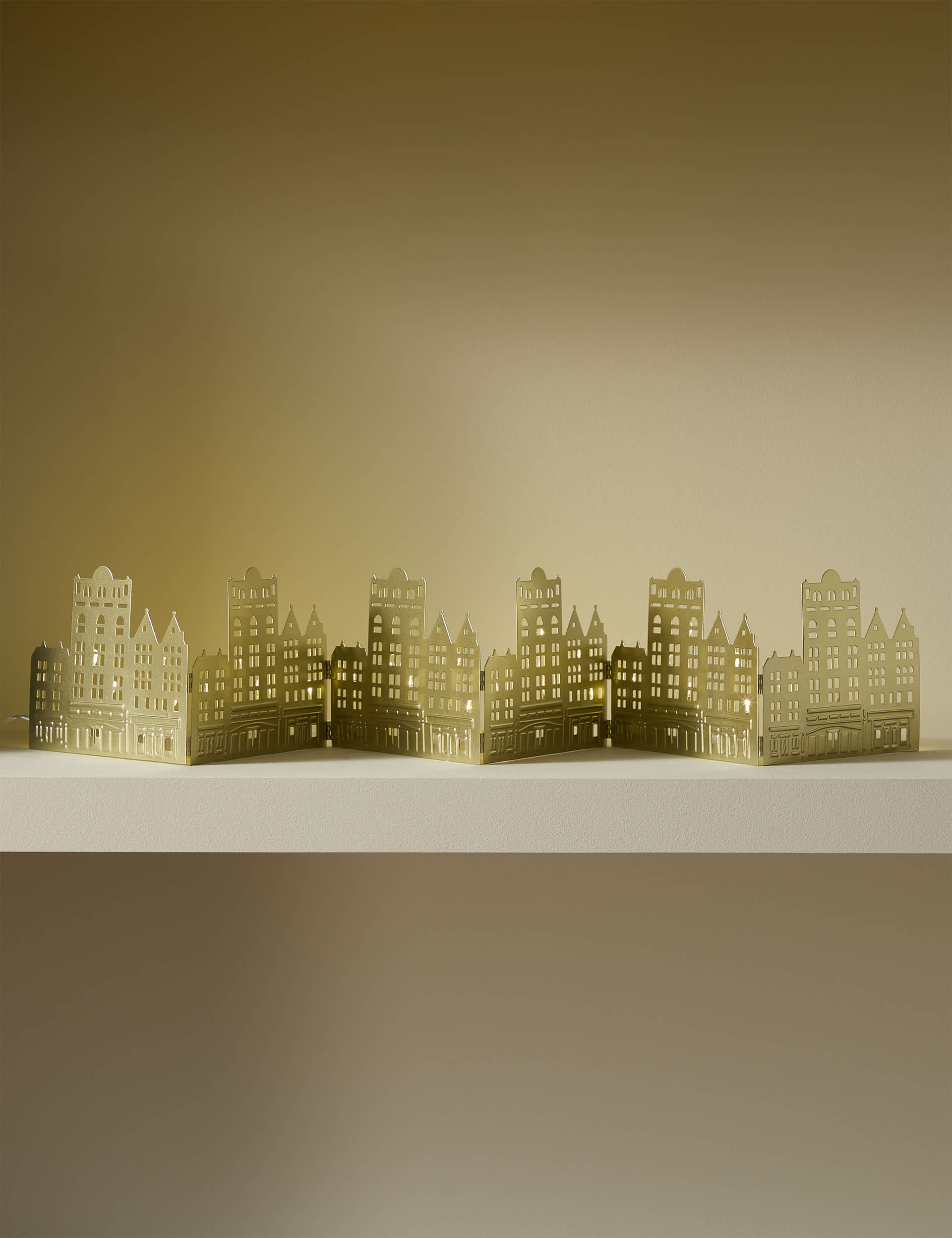 M&S Light Up Townhouse Scene Decoration - Gold, Gold