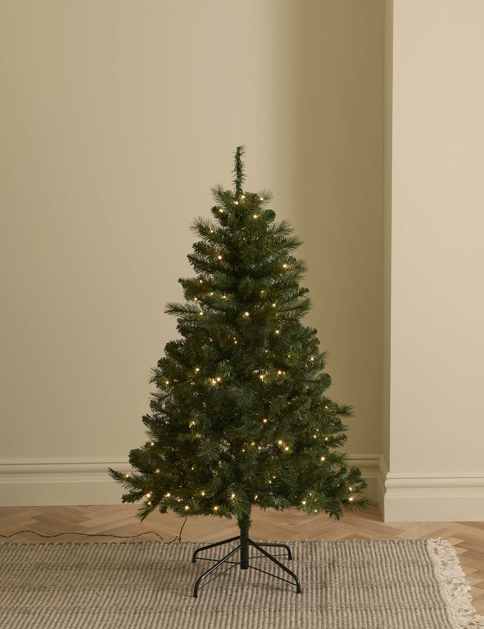 M&S 5ft Pre-Lit Pine Christmas Tree - Green, Green