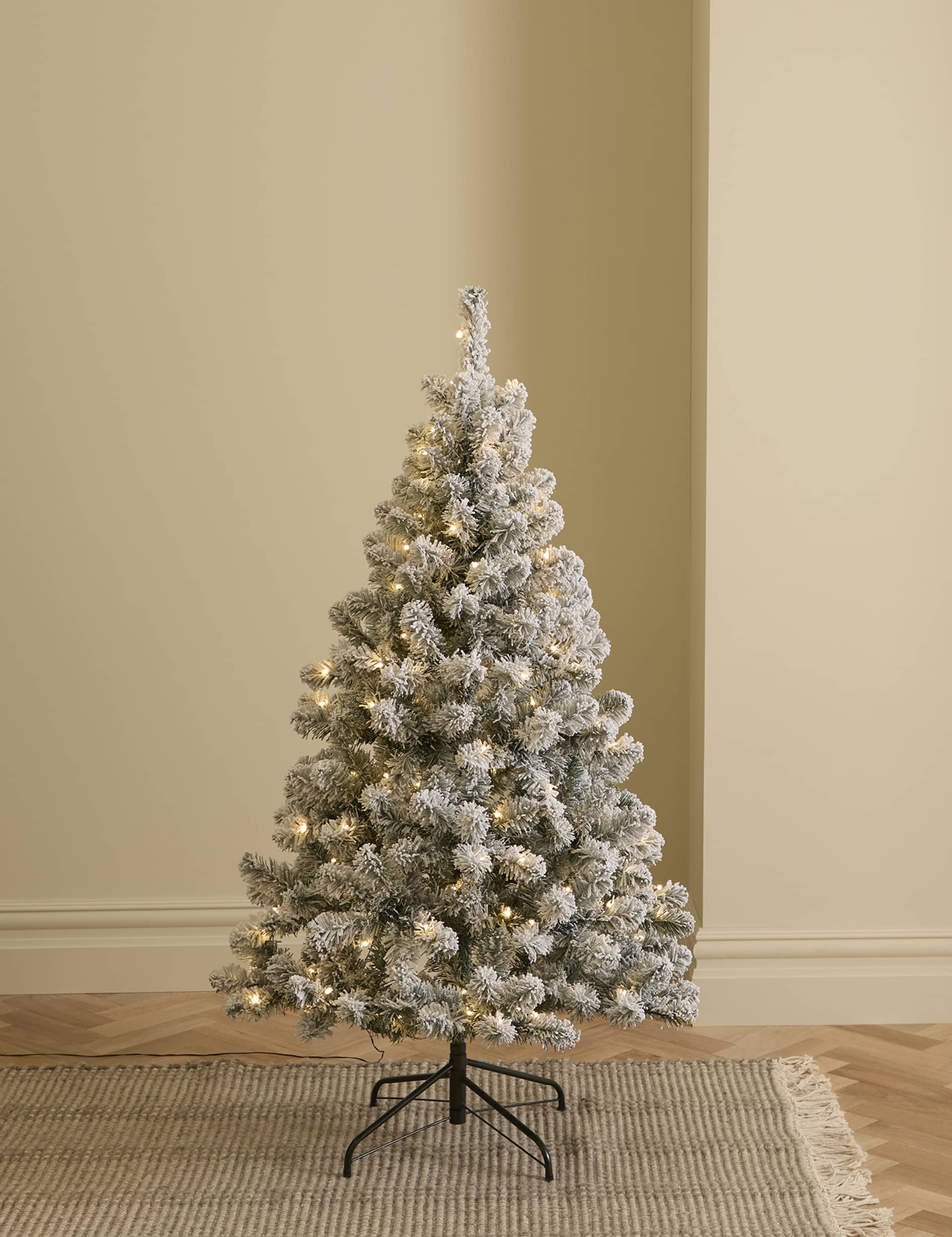 M&S 5ft Pre-Lit Snowy Christmas Tree - White Mix, White Mix