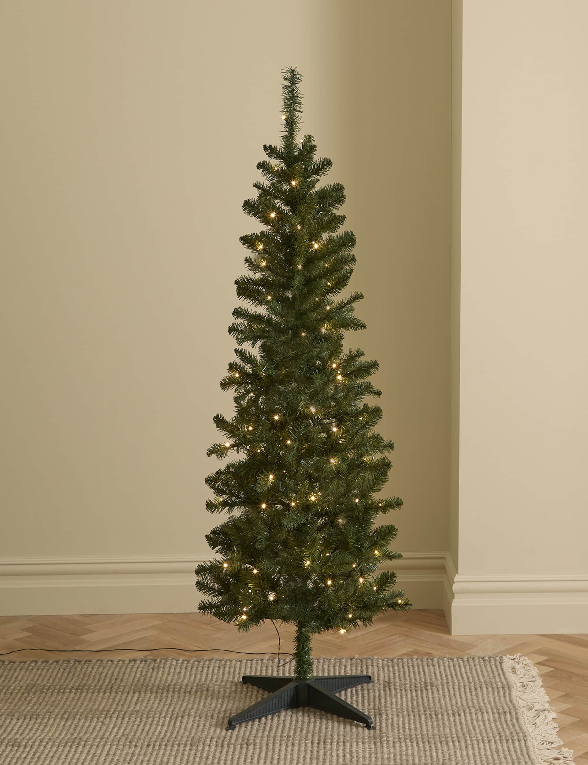 M&S 6ft Pre-Lit Slim Spruce Christmas Tree - Green, Green