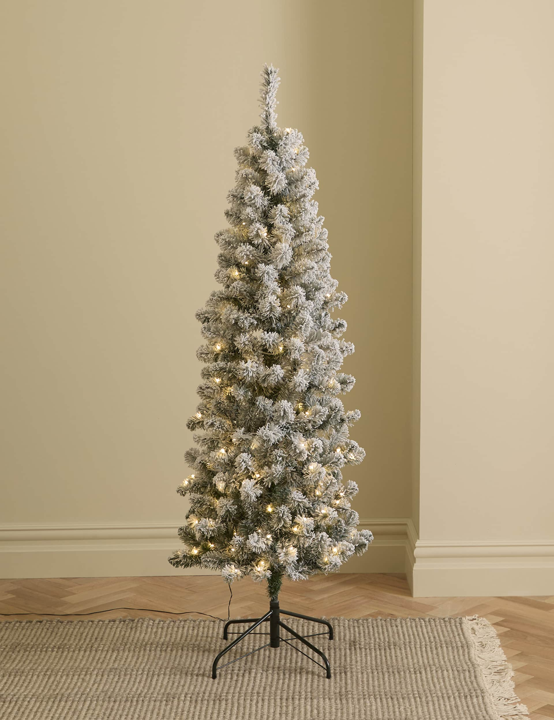 M&S 6ft Pre-Lit Slim Snowy Christmas Tree - White Mix, White Mix