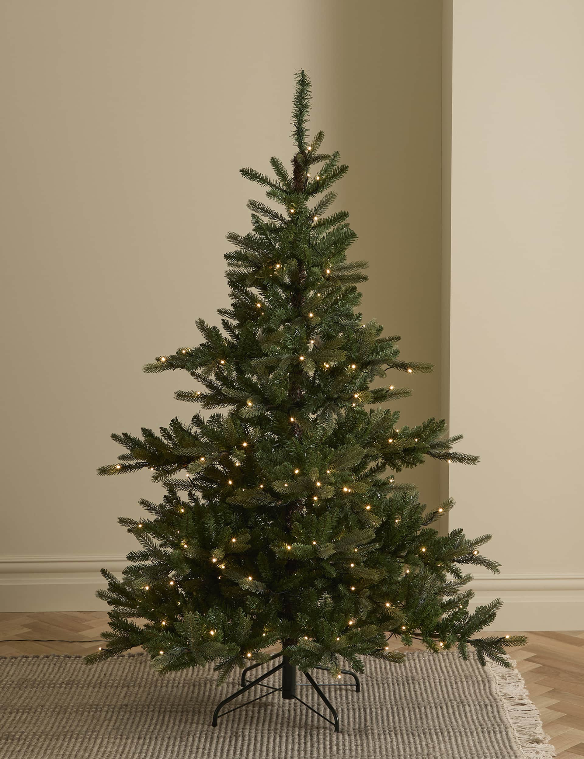 M&S 6ft Pre-Lit Noble Christmas Tree - Green, Green