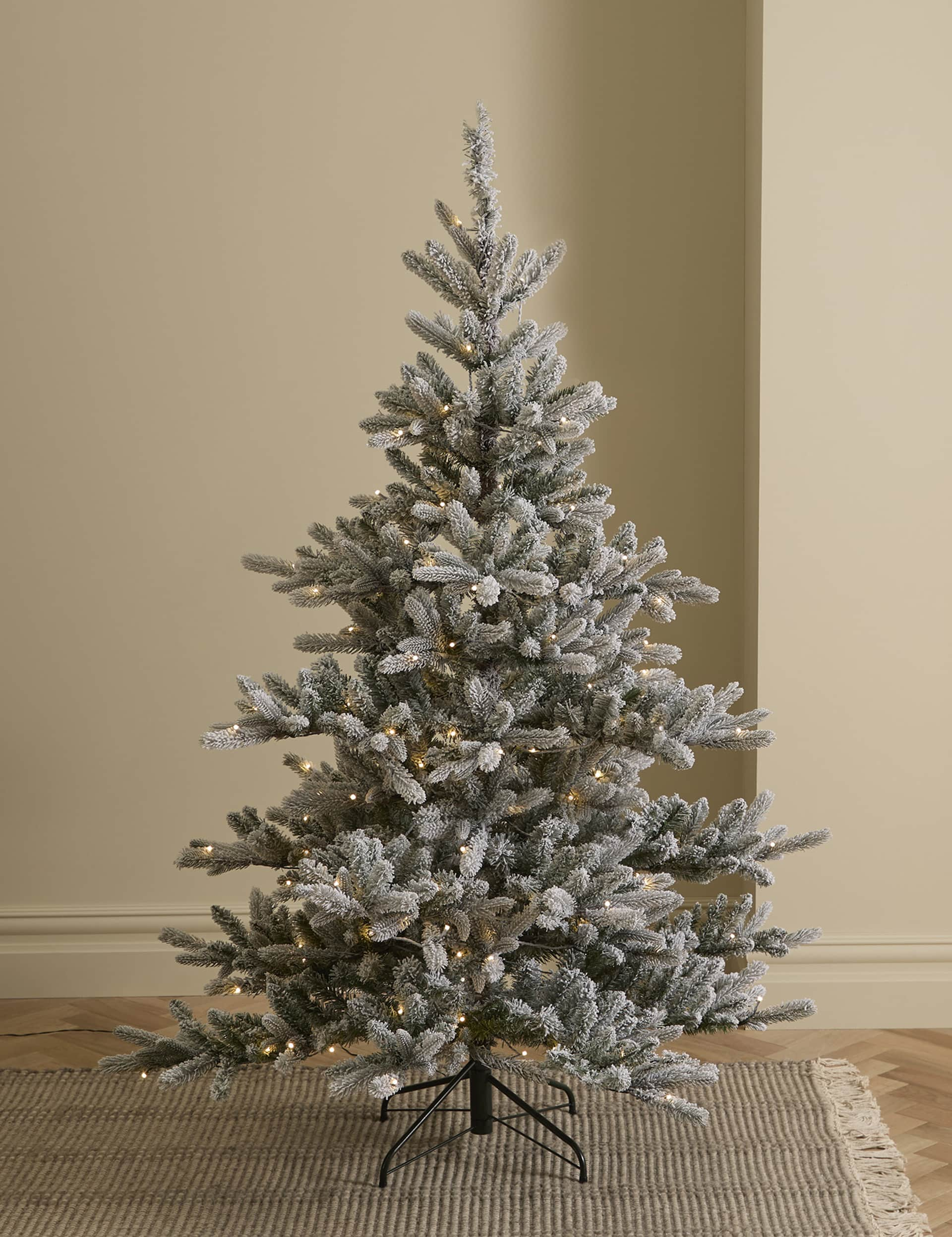 M&S 6ft Pre-Lit Snowy Noble Christmas Tree - White Mix, White Mix