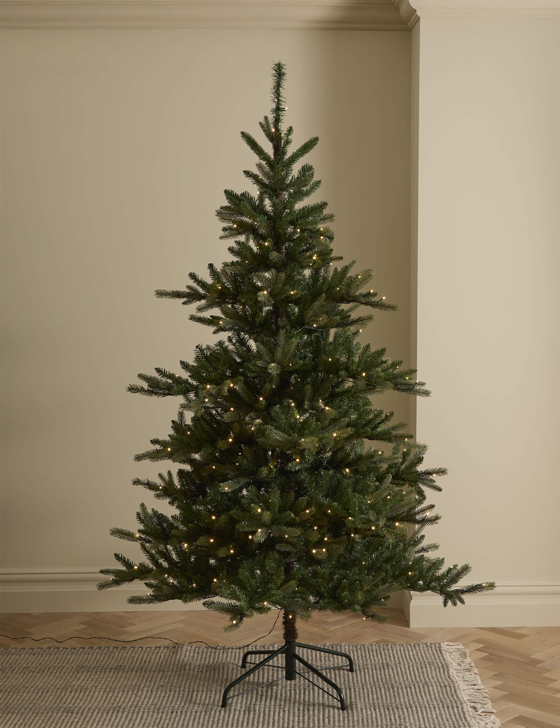 M&S 7ft Pre-lit Noble Christmas Tree - Green, Green