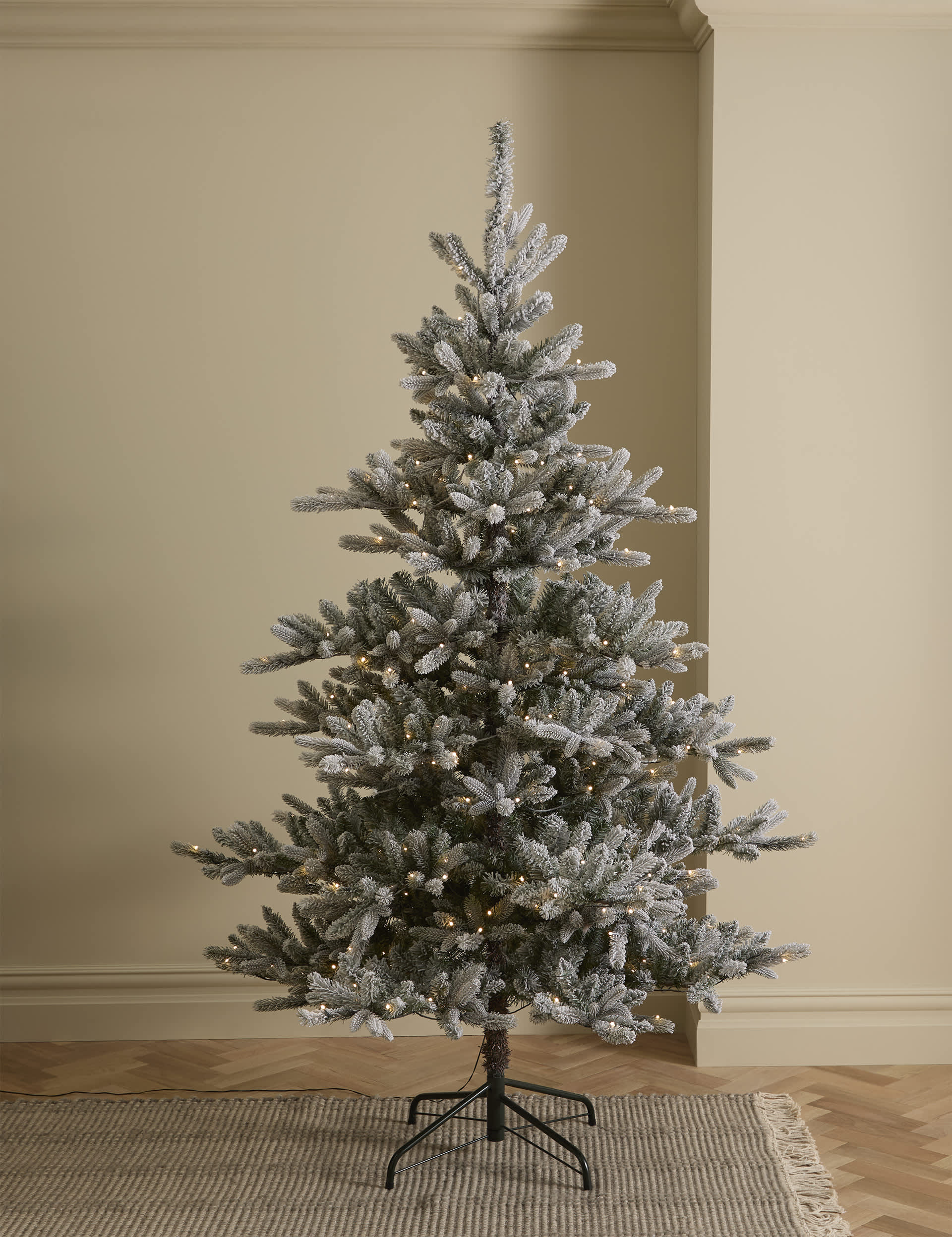 M&S 7ft Pre-lit Snowy Noble Christmas Tree - White Mix, White Mix