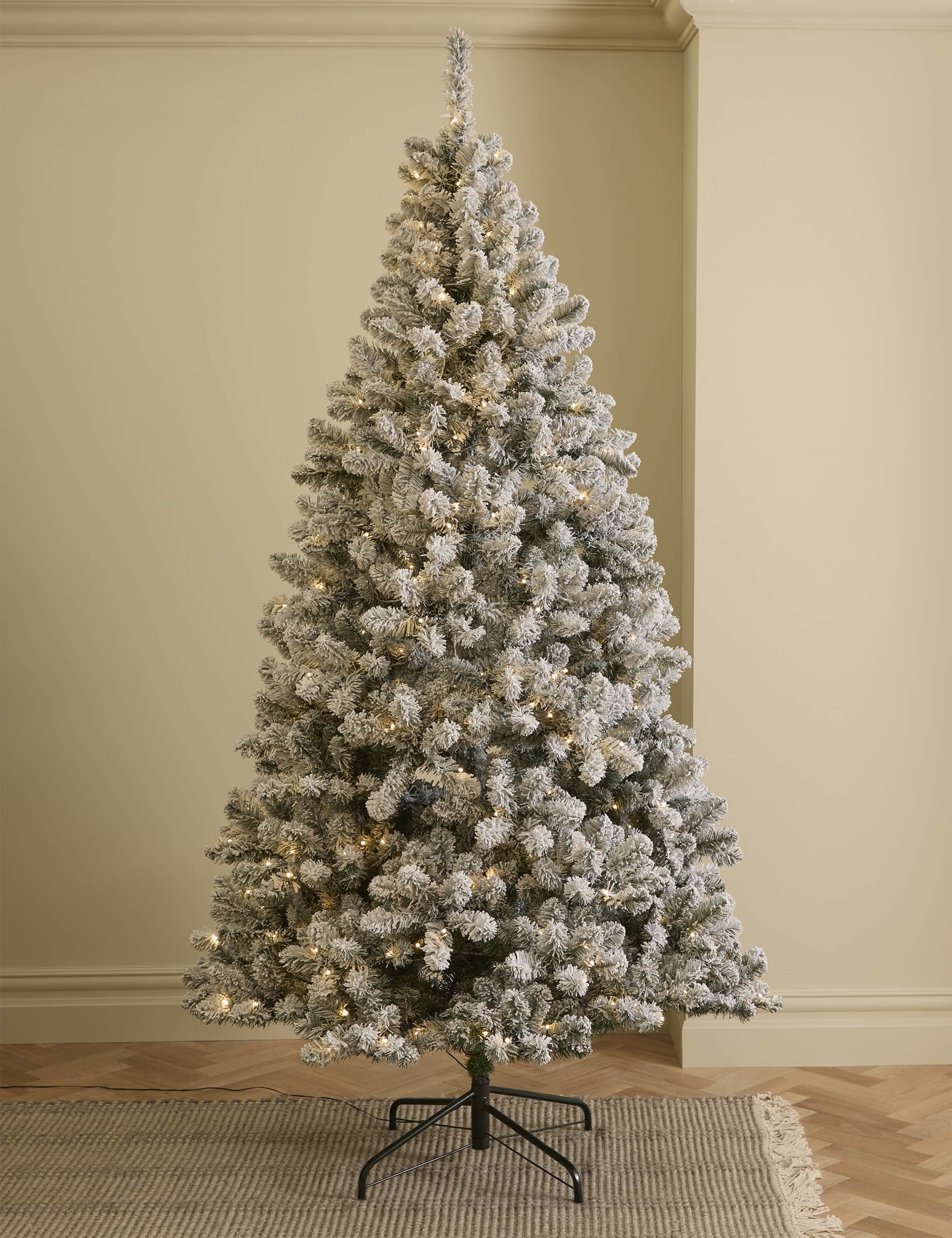 M&S 8ft Pre-Lit Snowy Christmas Tree - White, White