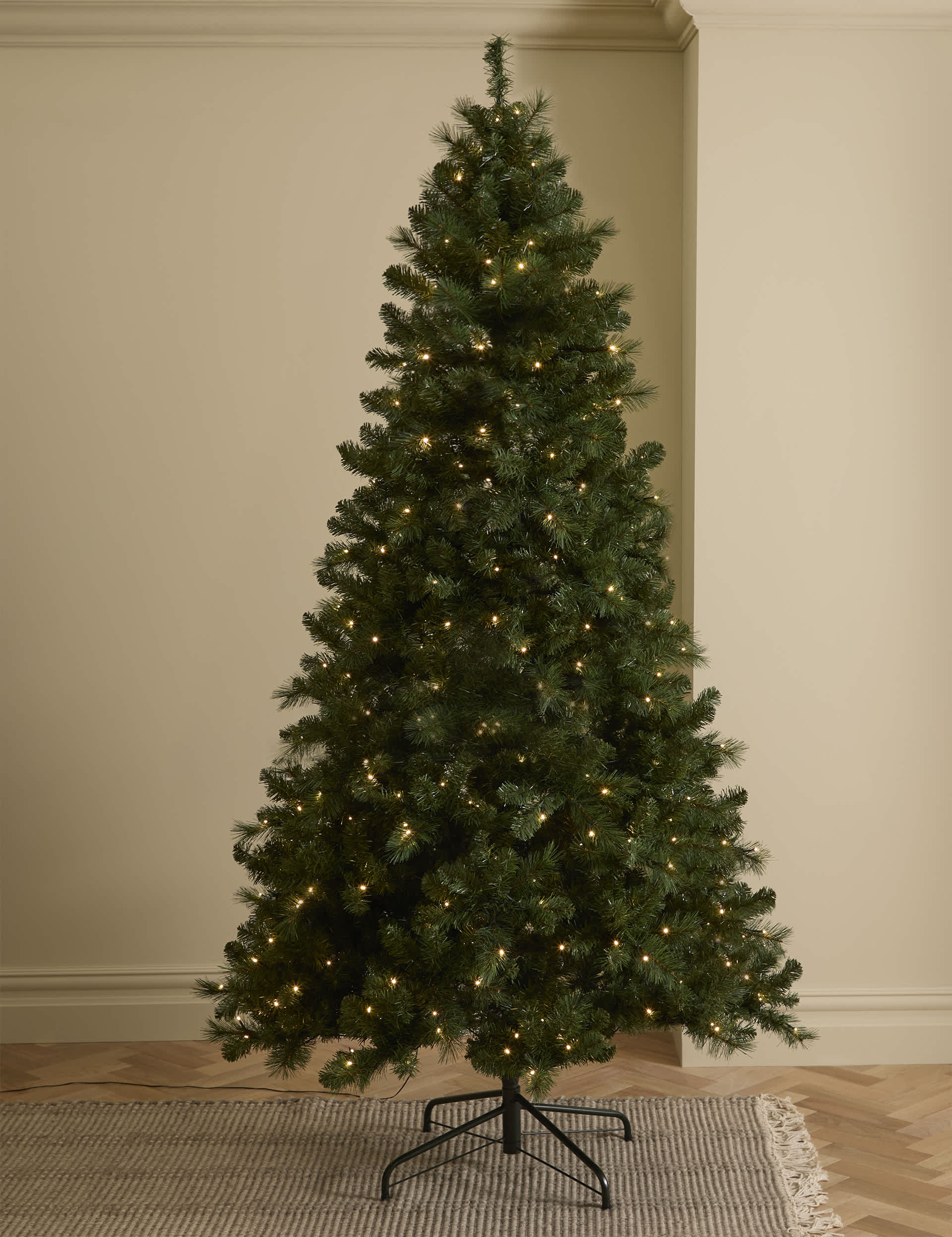 M&S 8ft Pre-lit Pine Christmas Tree - Green, Green