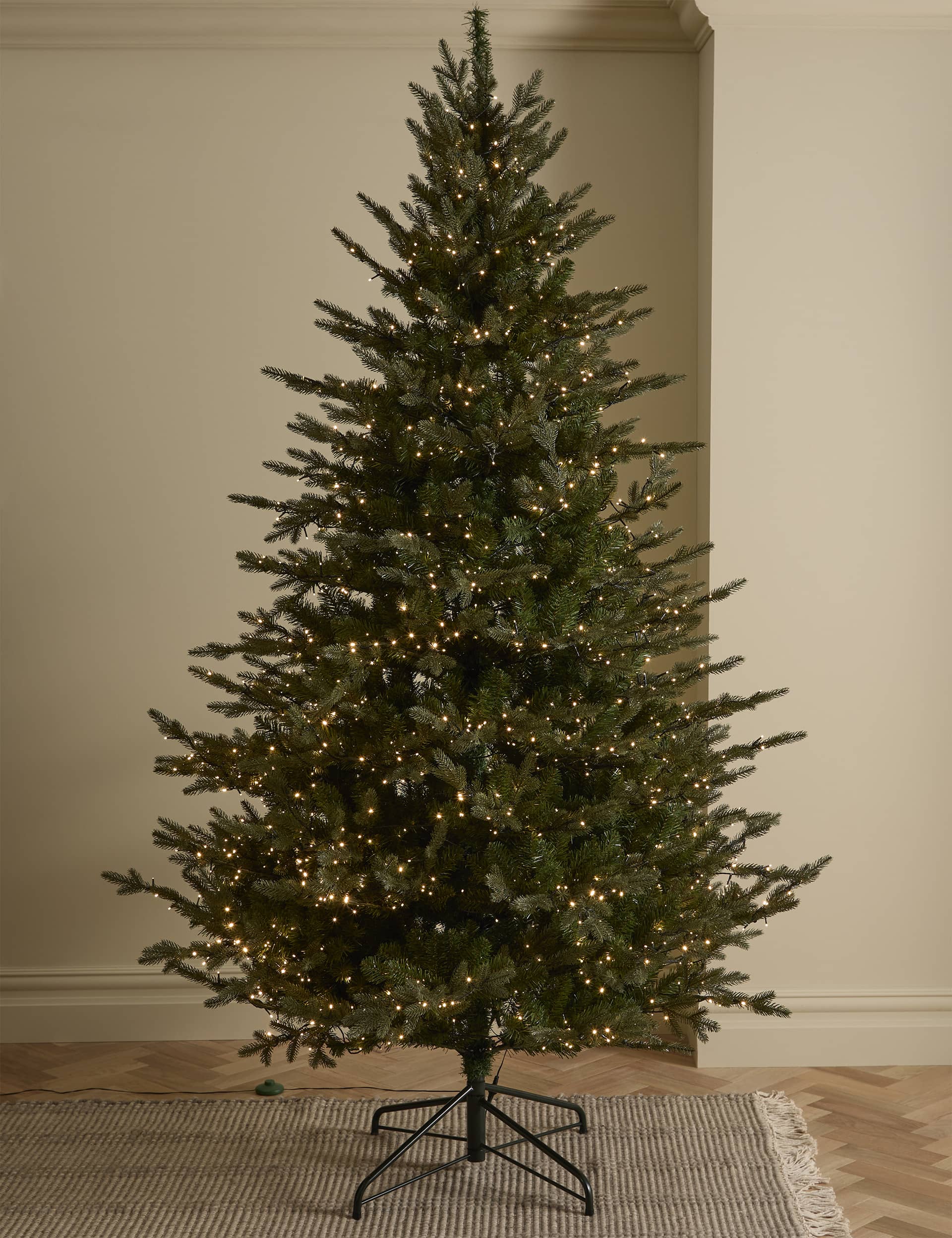 M&S 8ft Pre-lit Grand Fir Christmas Tree - Green, Green