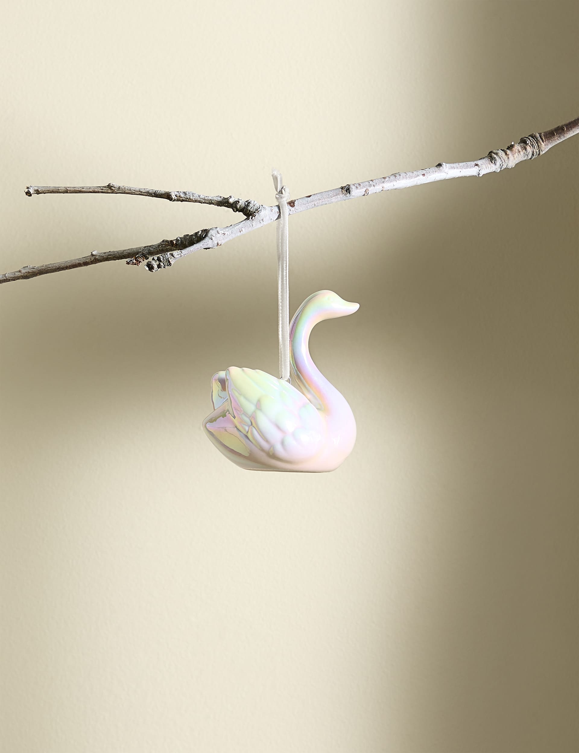 M&S Ceramic Swan Hanging Decoration - White, White