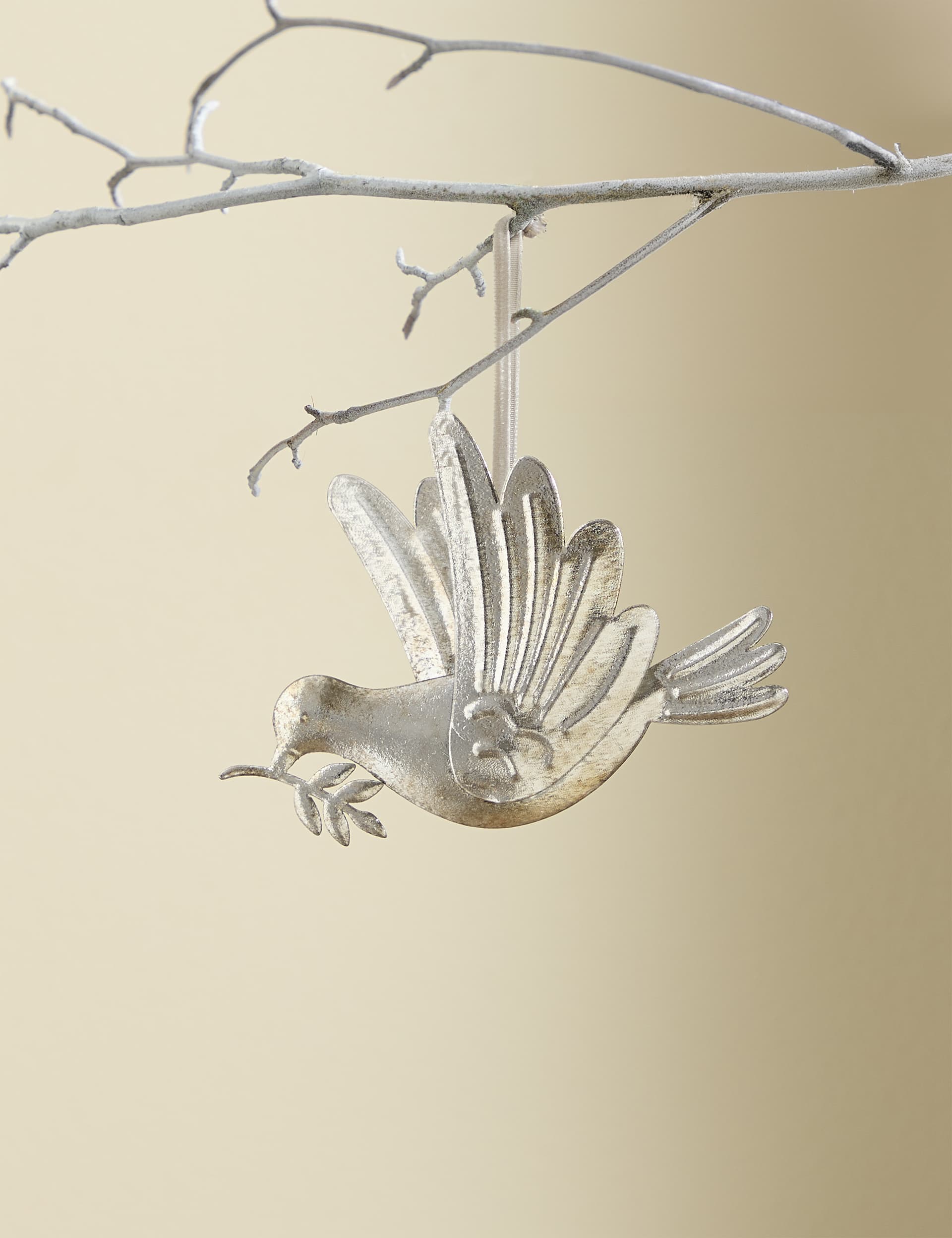 M&S Metal Dove Hanging Decoration - Silver, Silver