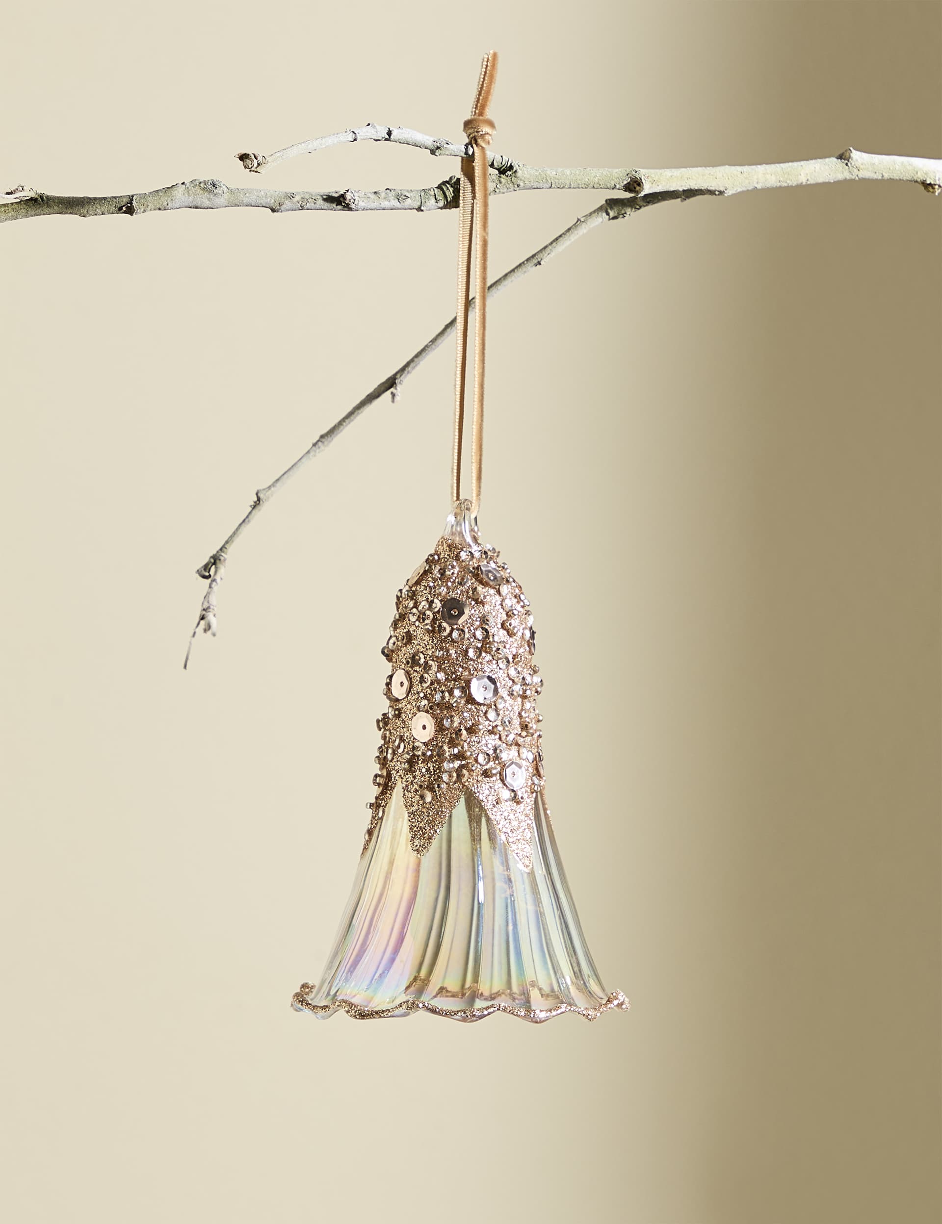 M&S Gold Glass Tulip Bell Hanging Decoration - Gold Mix, Gold Mix