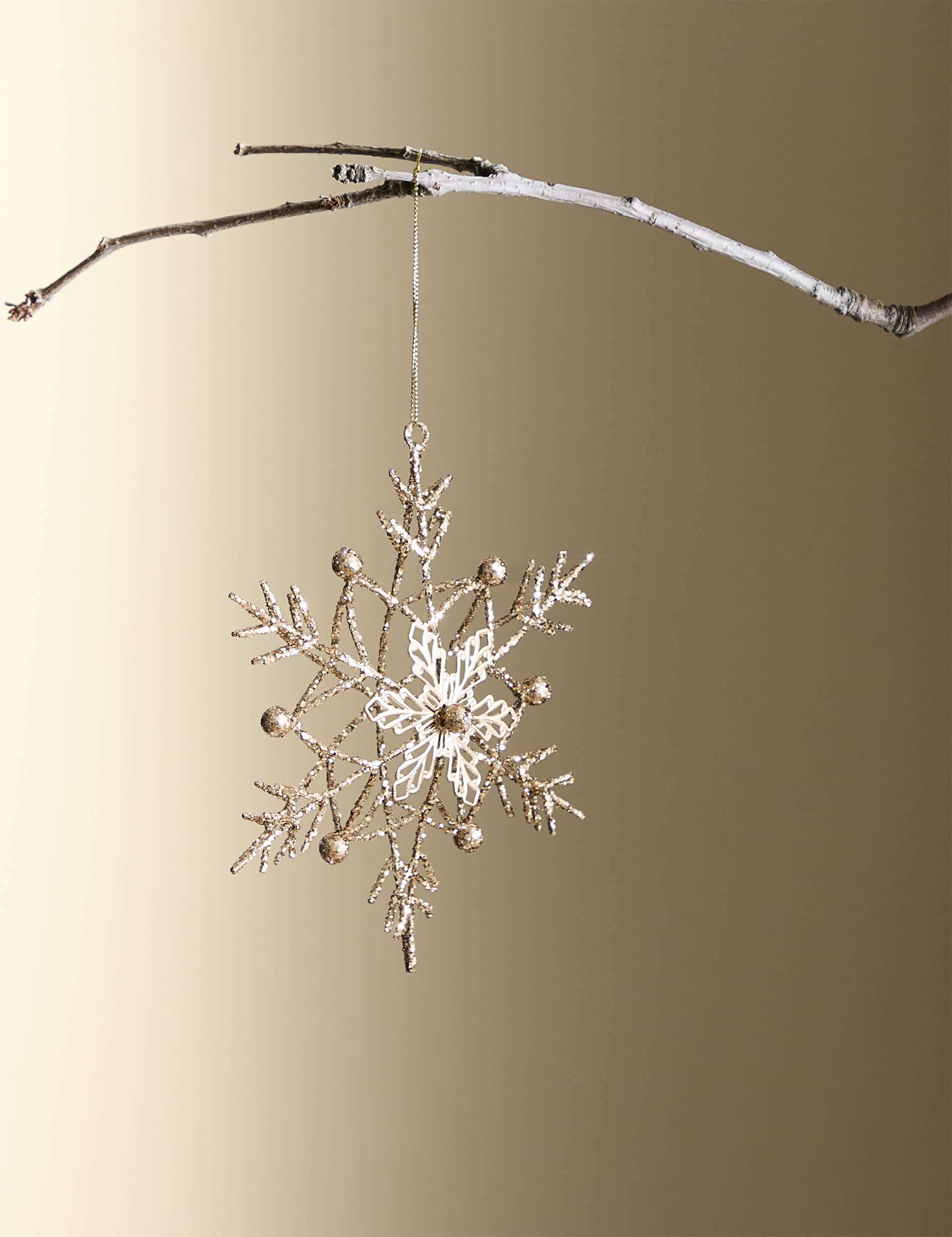 M&S Gold Glitter Snowflake Hanging Decoration - Silver, Silver