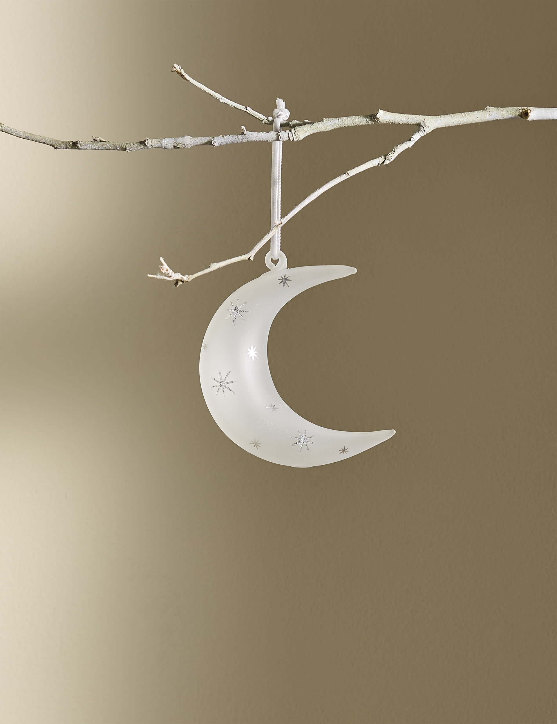 M&S Glass Moon Hanging Decoration - White Mix, White Mix