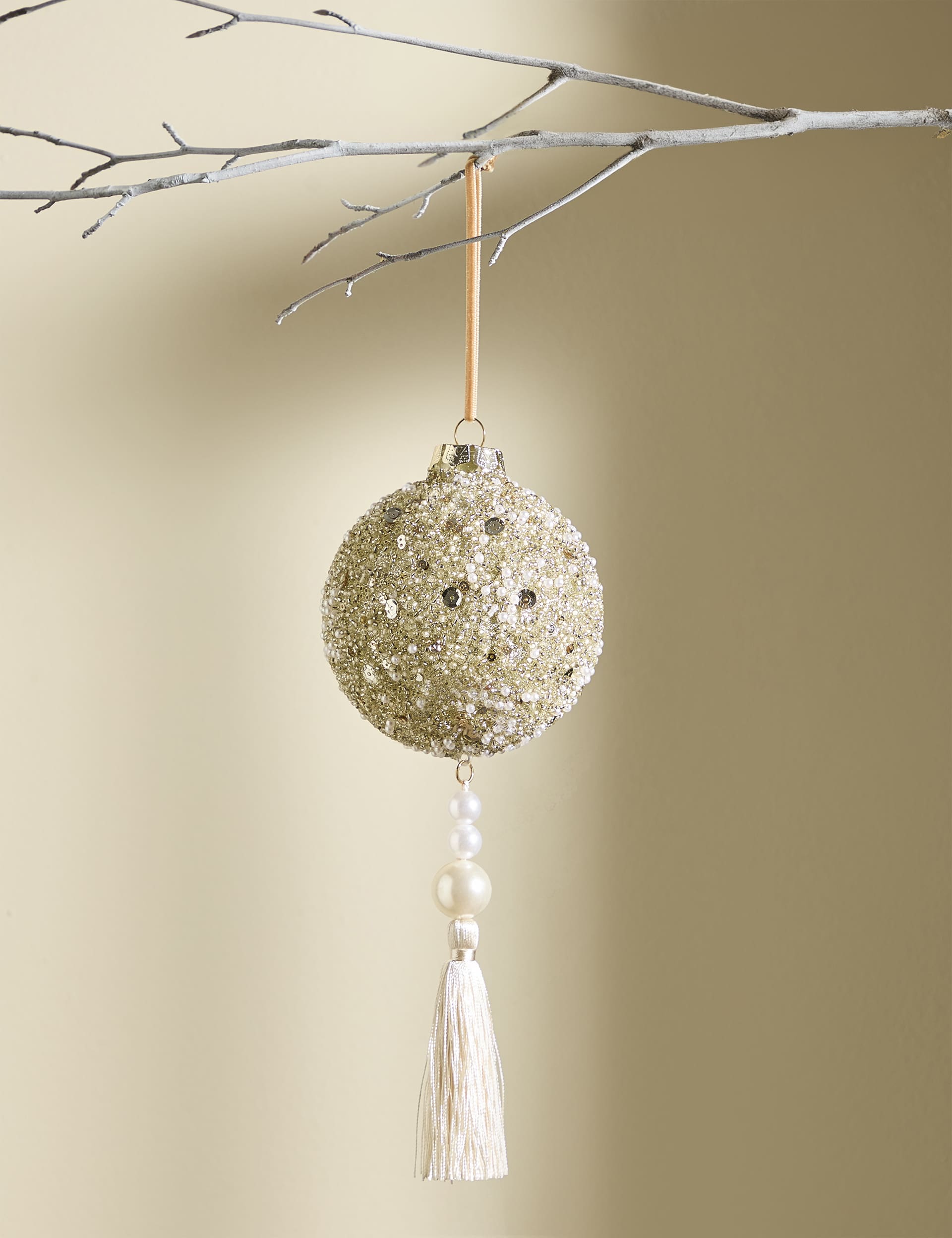 M&S Large Glass Embellished Celebration Bauble - Gold, Gold