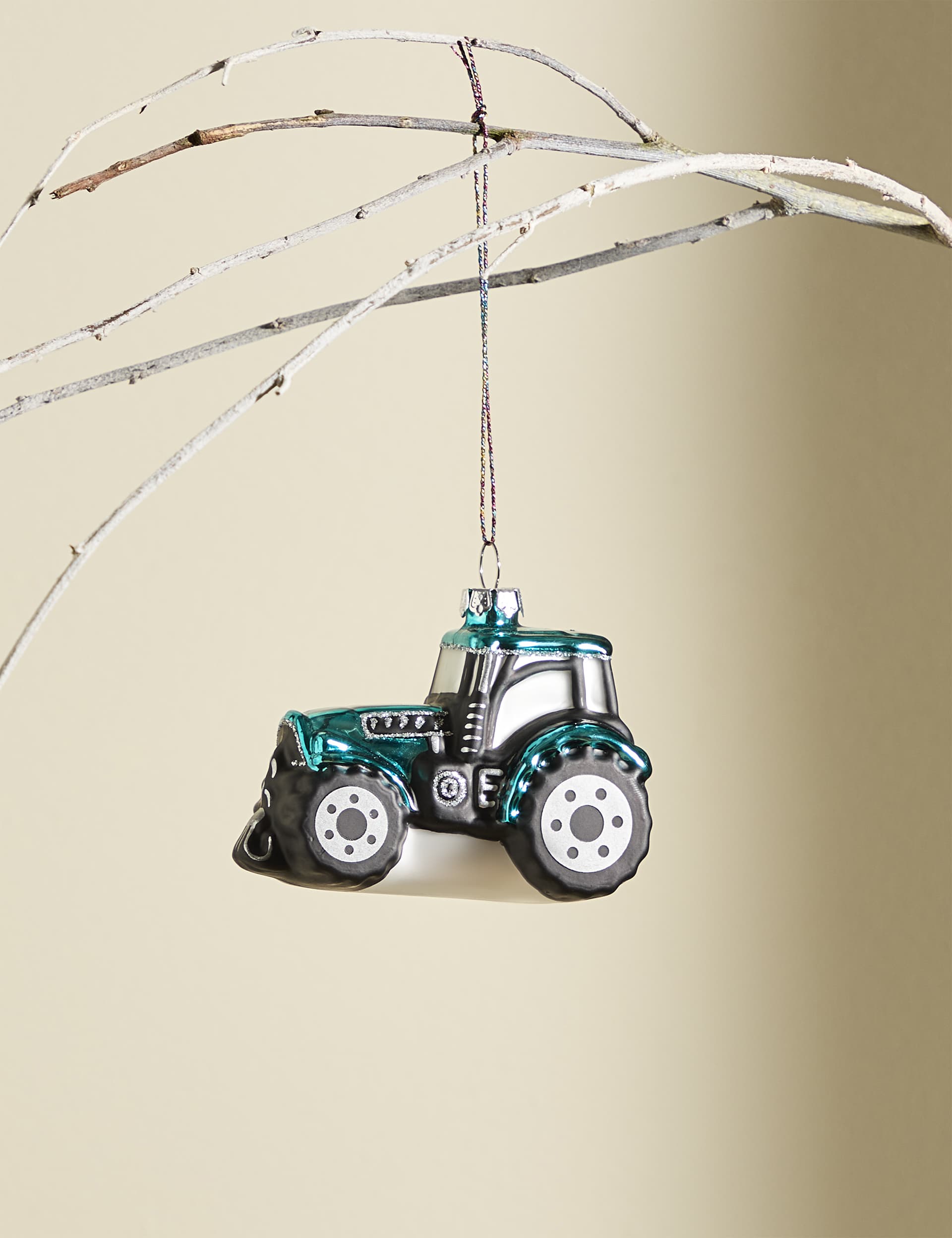 M&S Glass Tractor Hanging Decoration - Black Mix, Black Mix