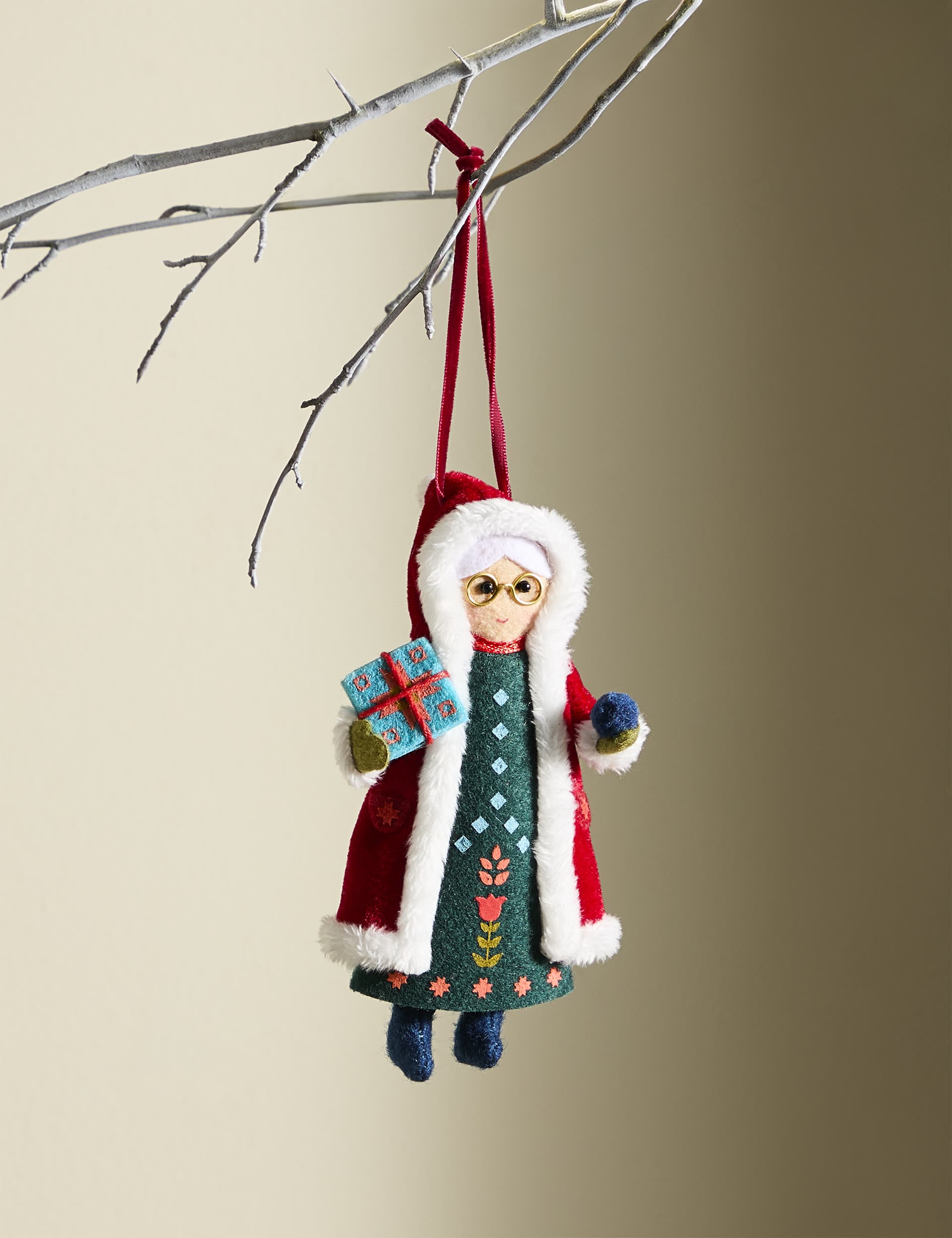 M&S Felt Mother Claus Hanging Decoration - Red Mix, Red Mix