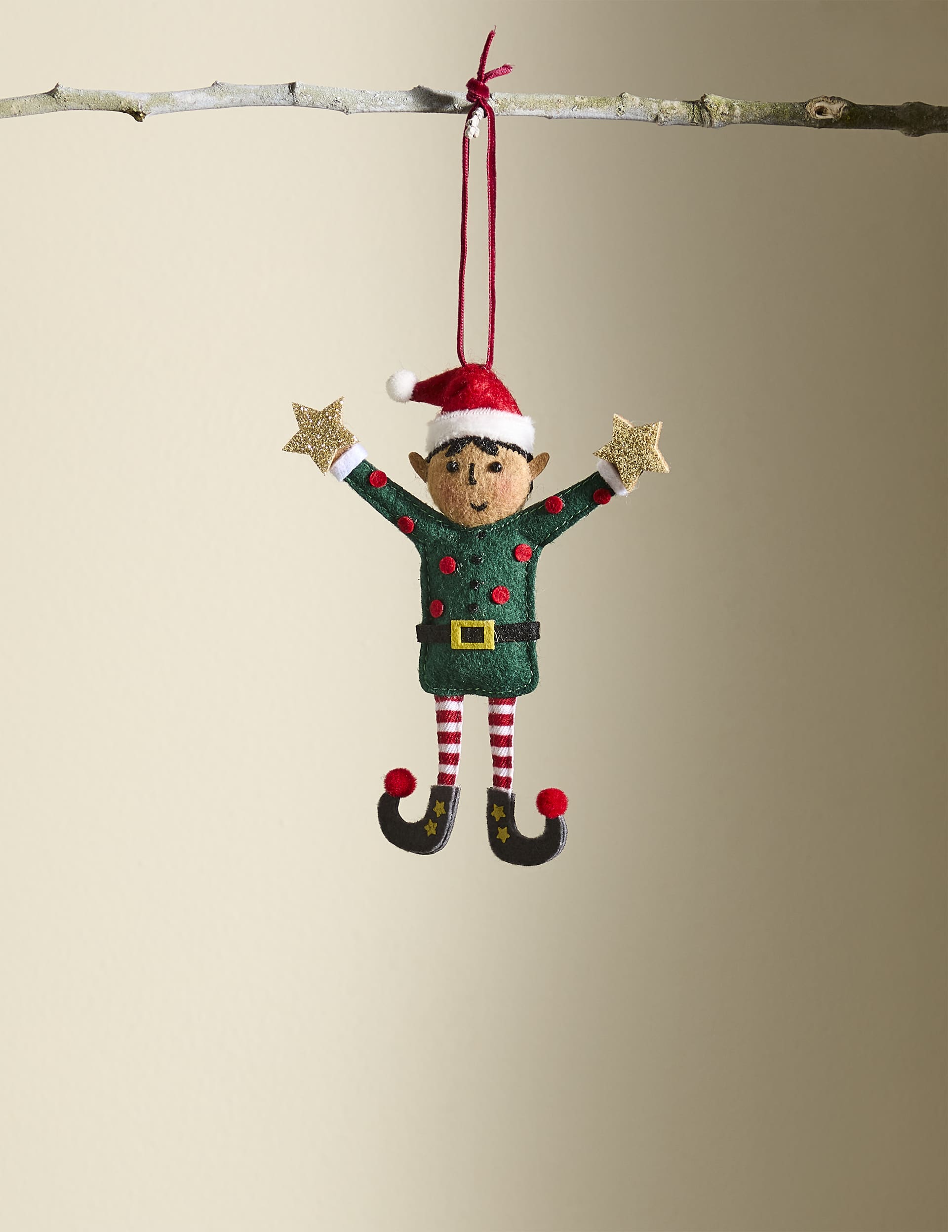 M&S Felt Elf Hanging Decoration - Multi, Multi