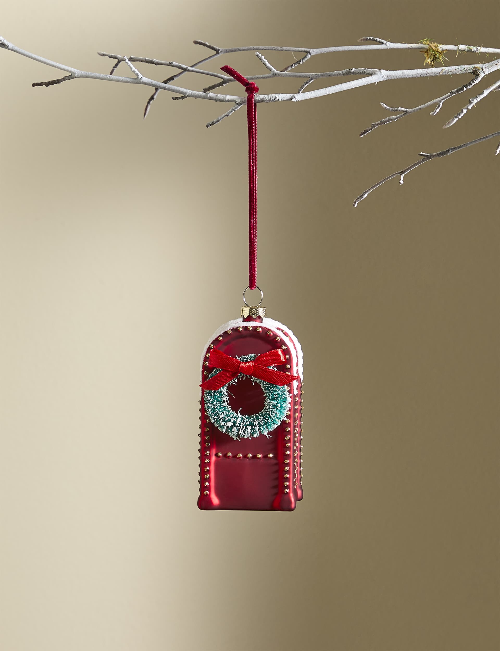 M&S Red Postbox Hanging Decoration, Red