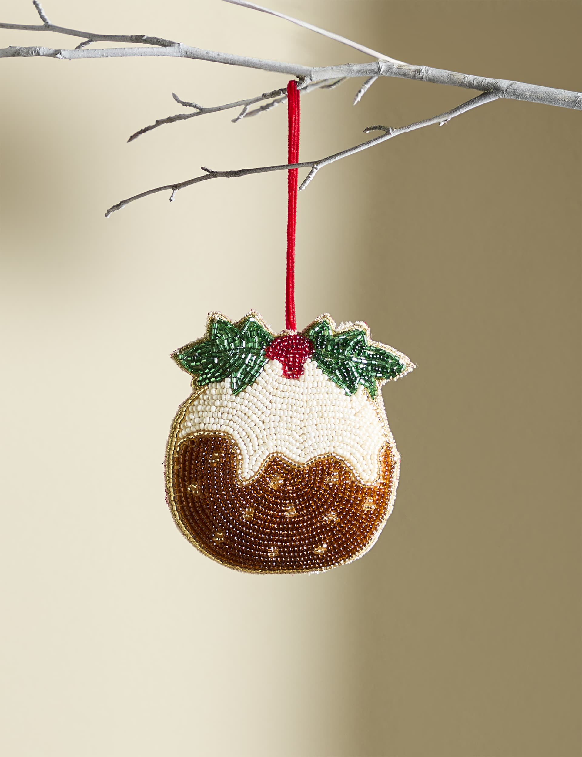 M&S Beaded Christmas Pudding Hanging Decoration - Multi, Multi