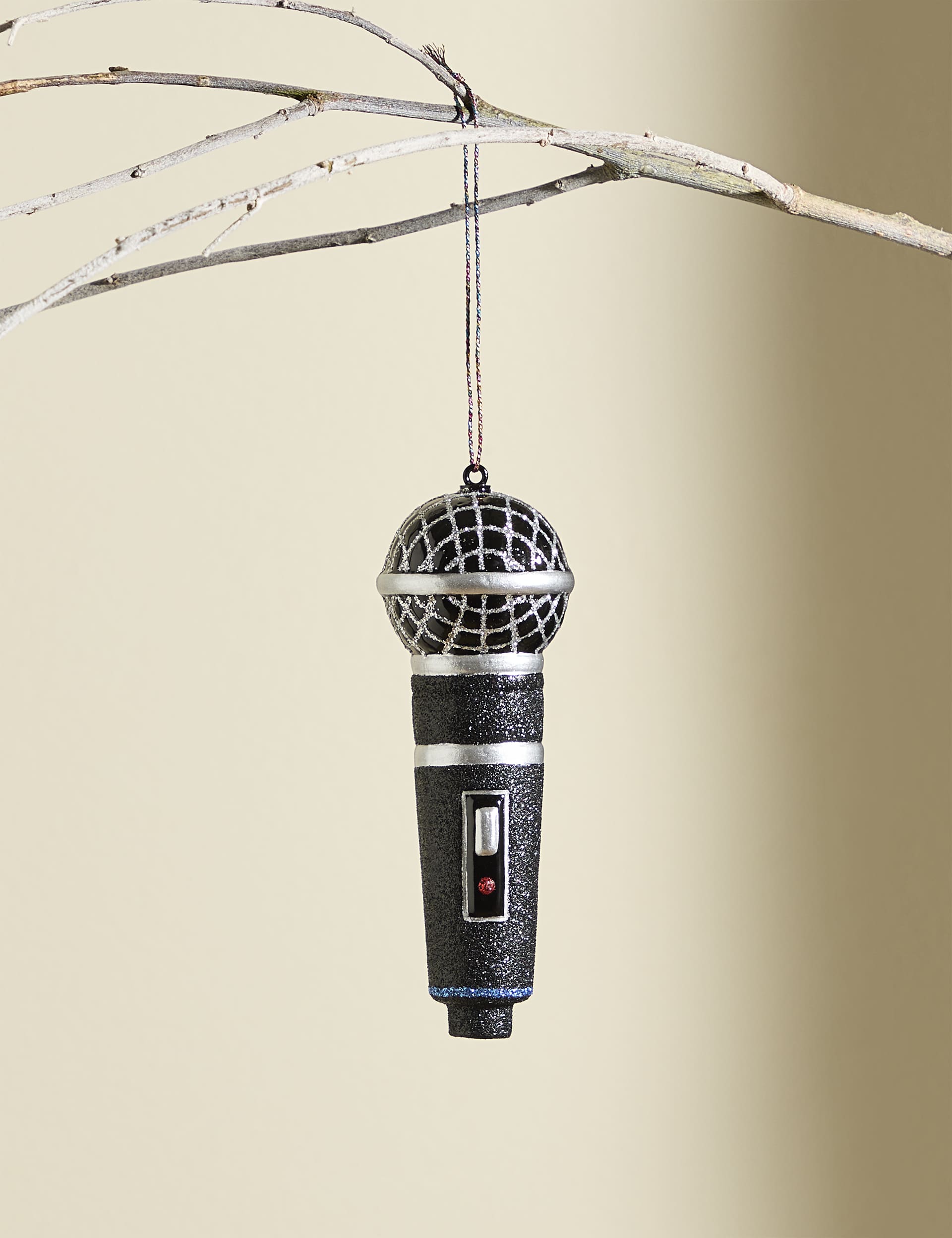 M&S Glitter Glass Microphone Hanging Decoration - Black Mix, Black Mix