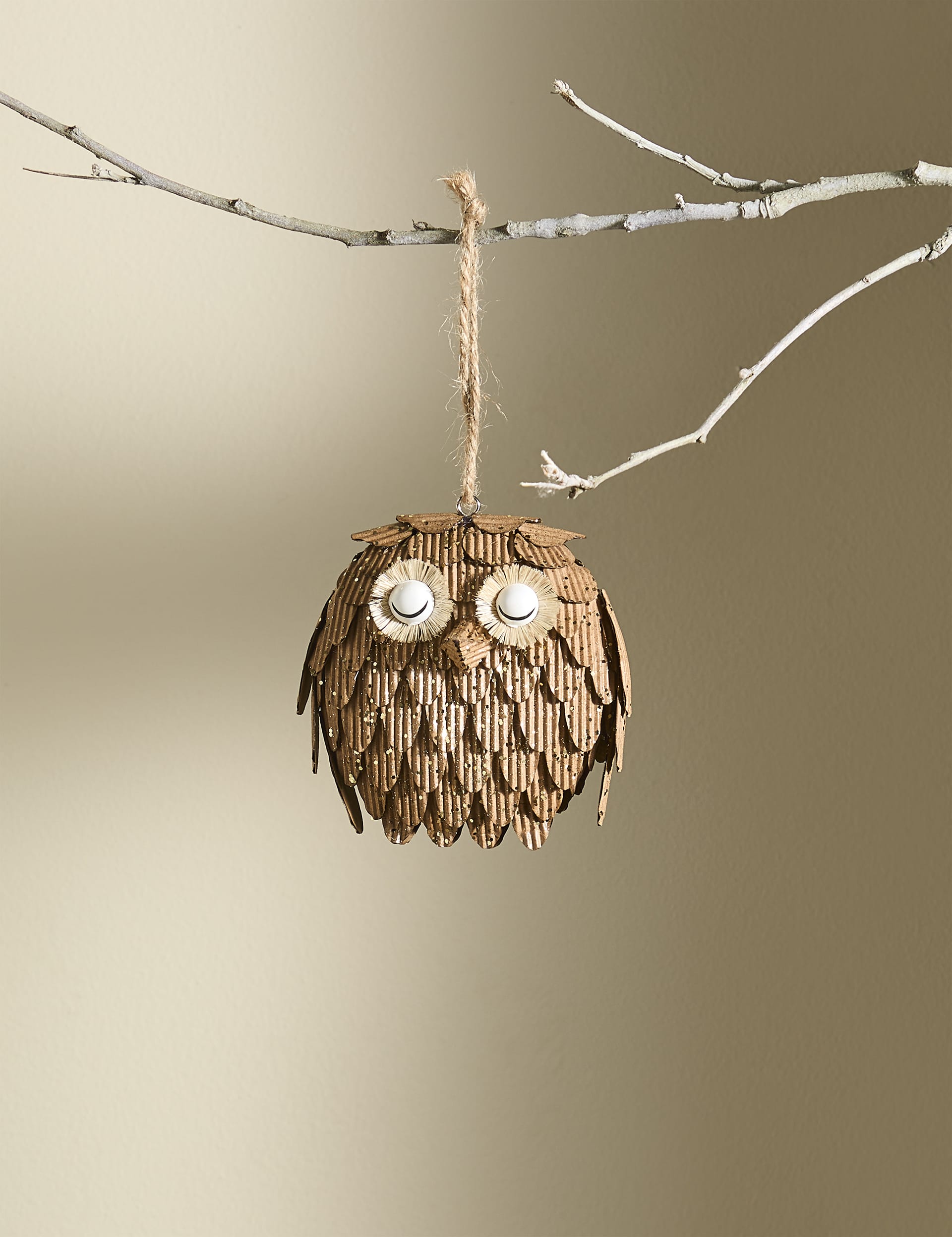 M&S Glitter Paper Owl Hanging Decoration - Brown Mix, Brown Mix