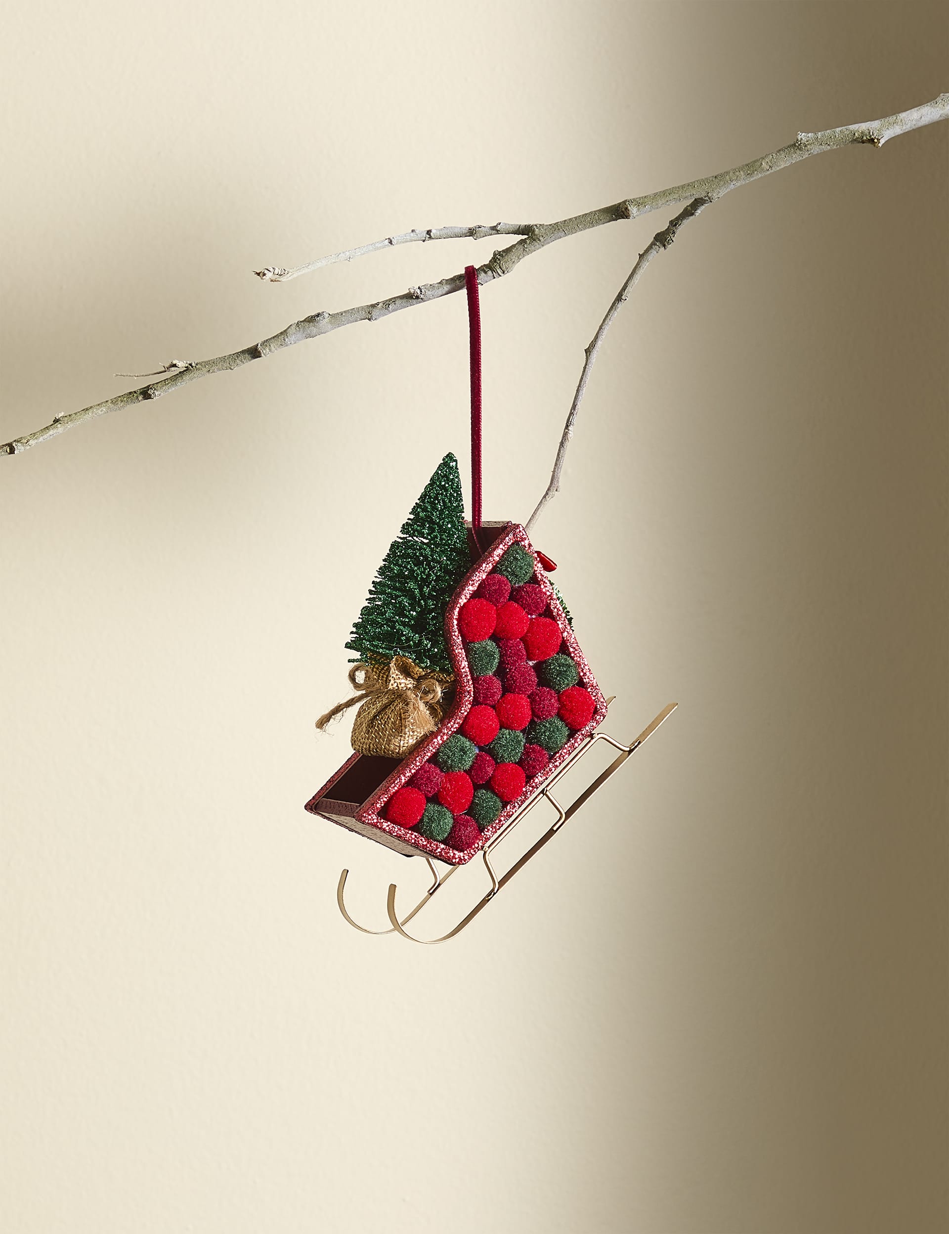 M&S Sleigh & Tree Hanging Decoration - Red Mix, Red Mix