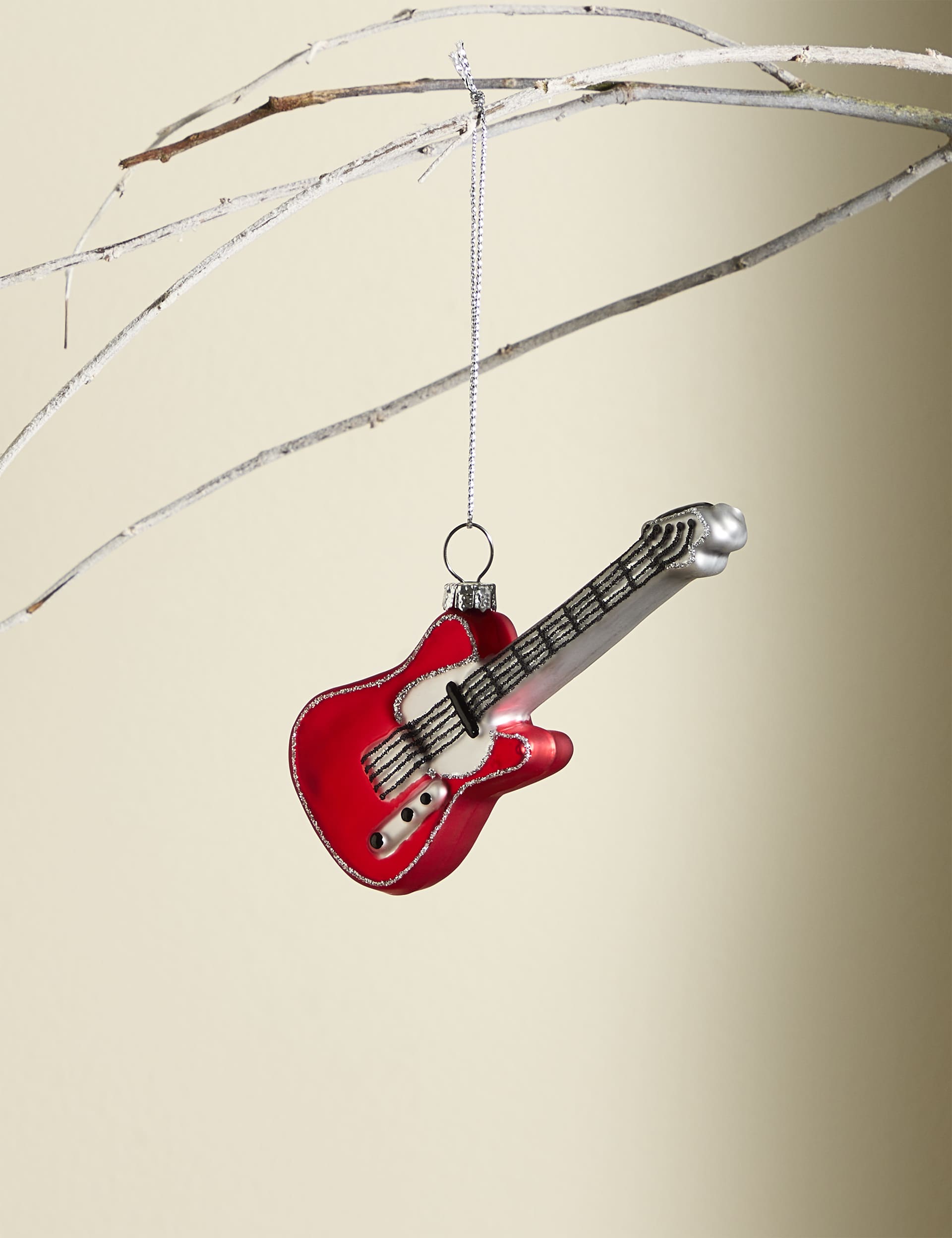 M&S Red Glass Guitar Hanging Decoration - Multi, Multi