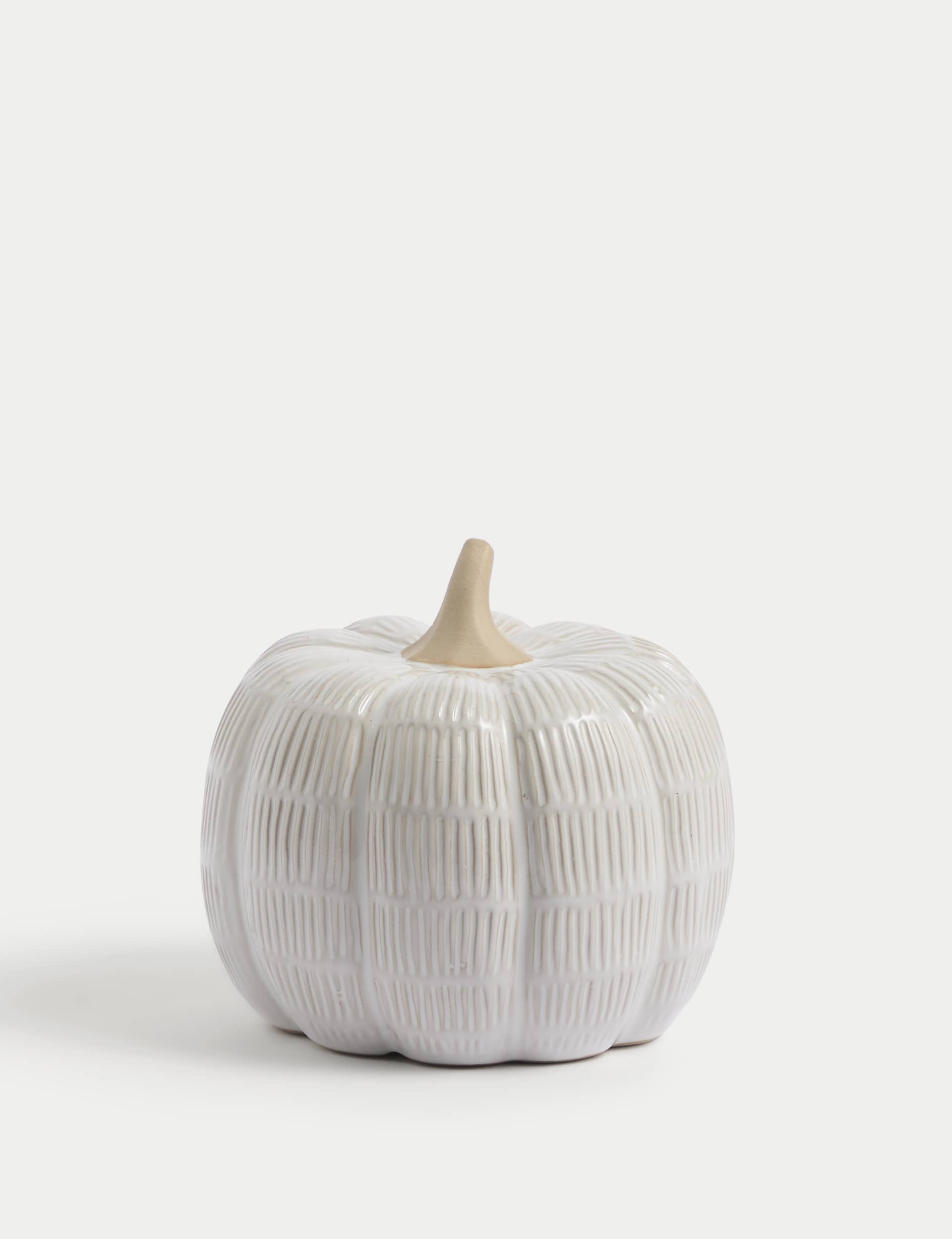 M&S Small Ceramic Pumpkin Decoration - White, White