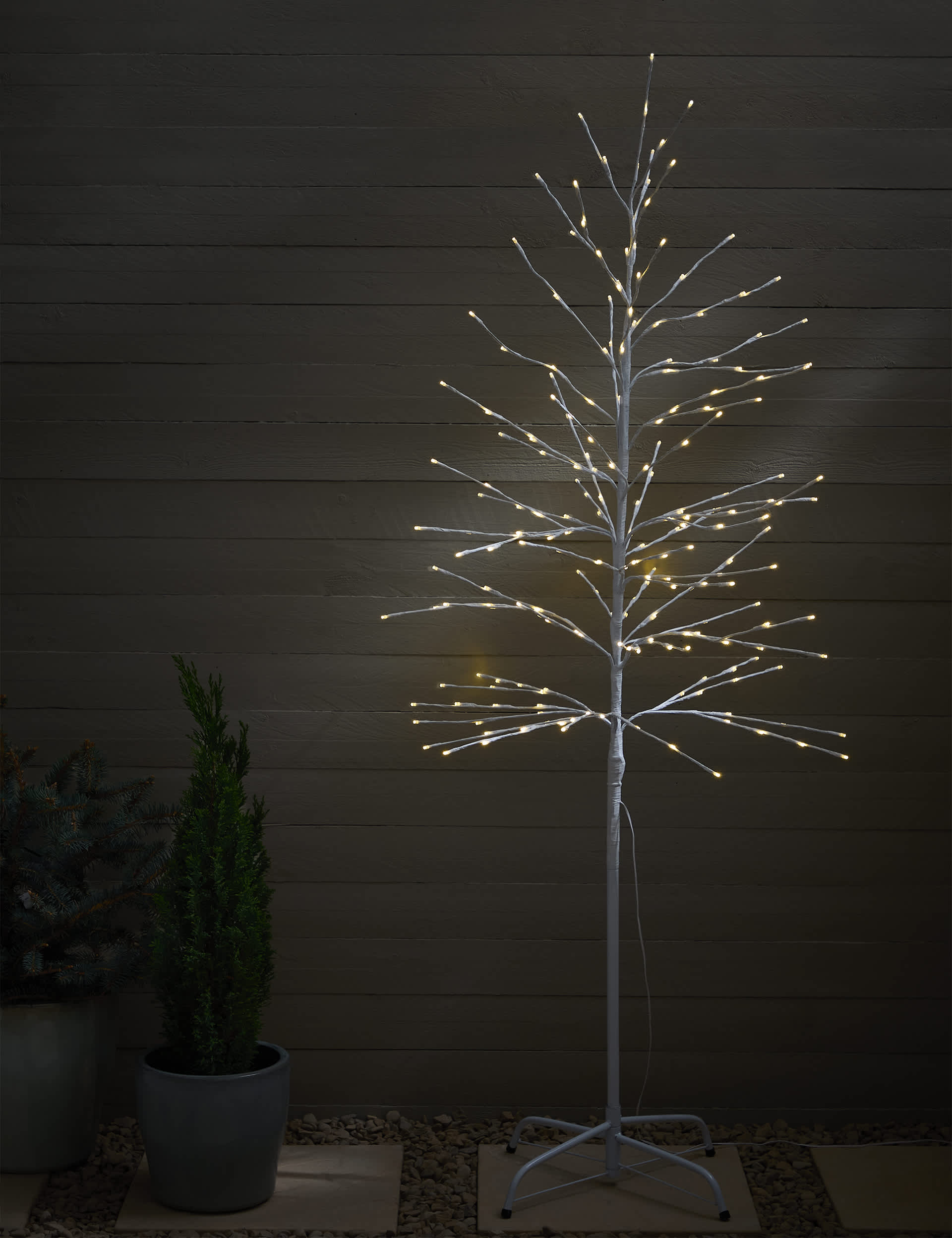 M&S 6ft Light Up Outdoor Twig Tree - White, White