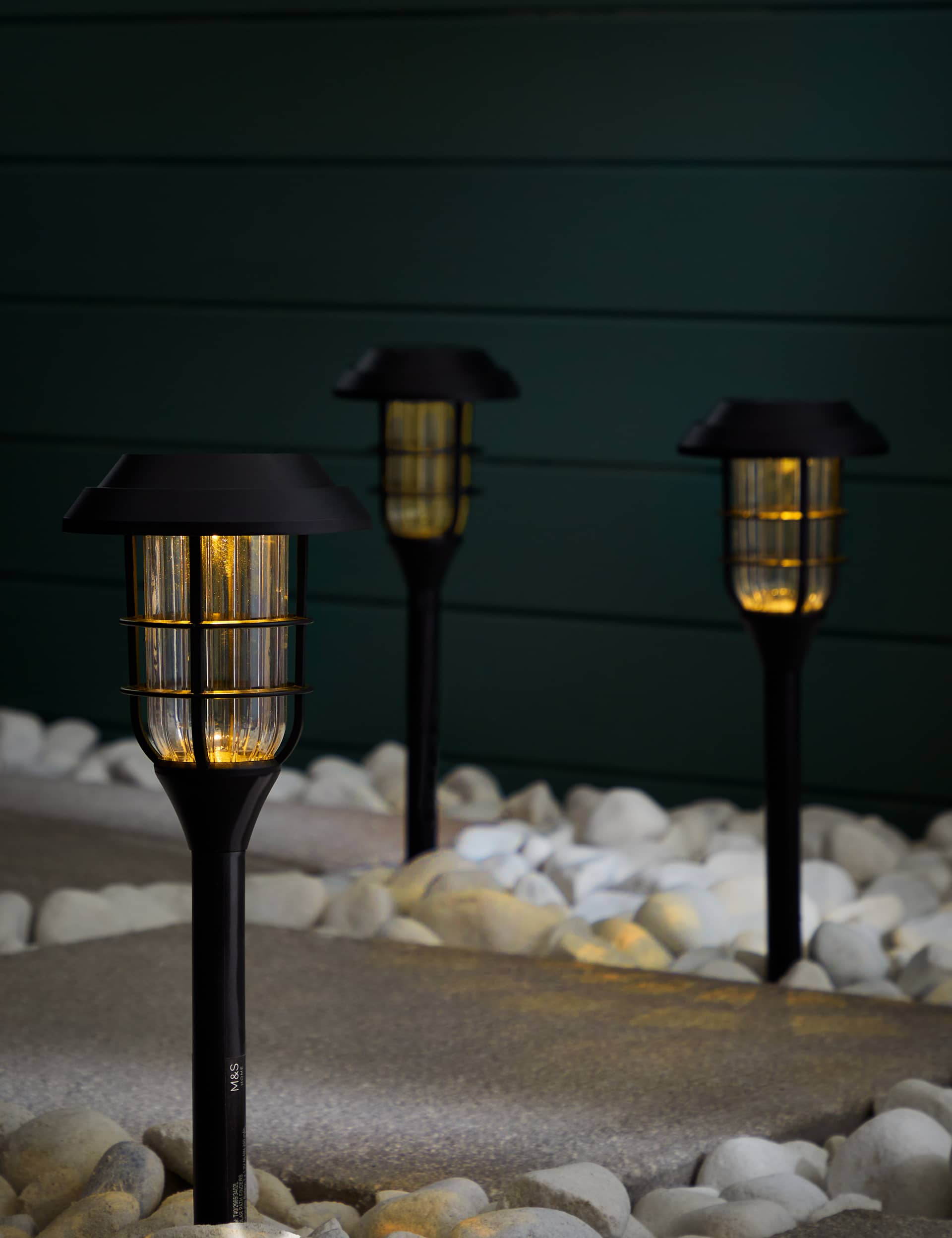 M&S 3pk Lamp Post Solar Pathfinder Lights - Black, Black