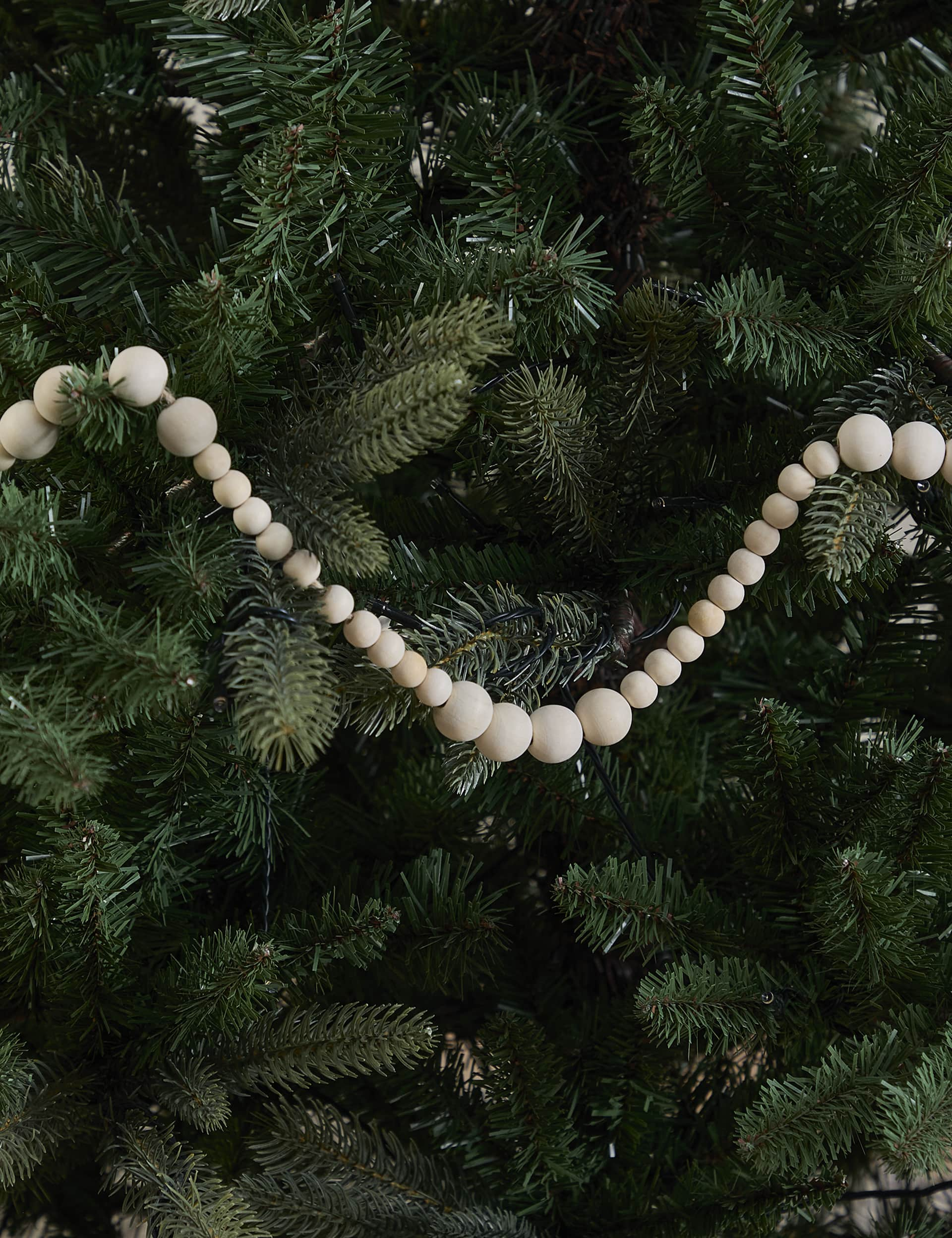 M&S Wooden Bead Tree Garland - Natural, Natural