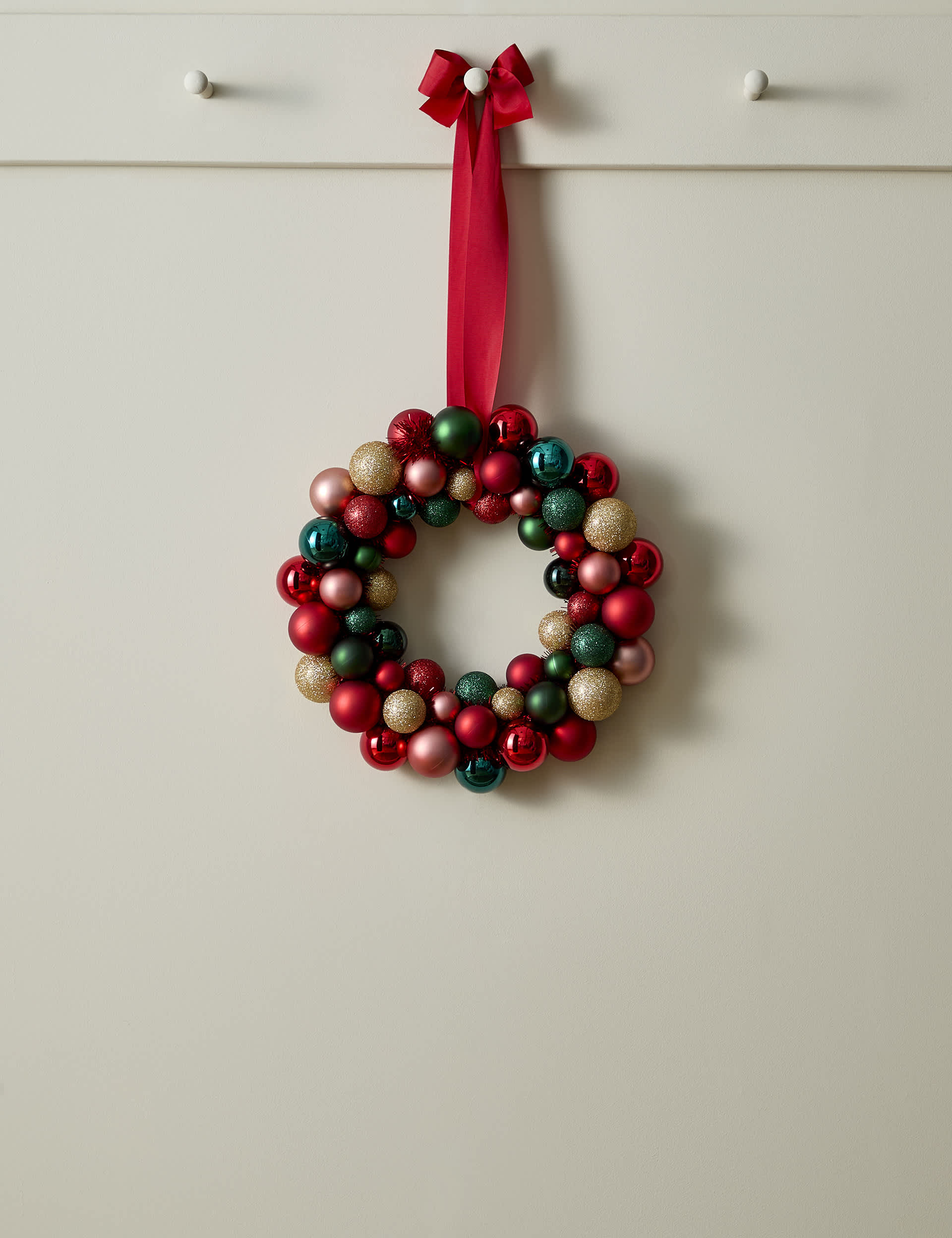 M&S Multicoloured Bauble Wreath - Red Mix, Red Mix