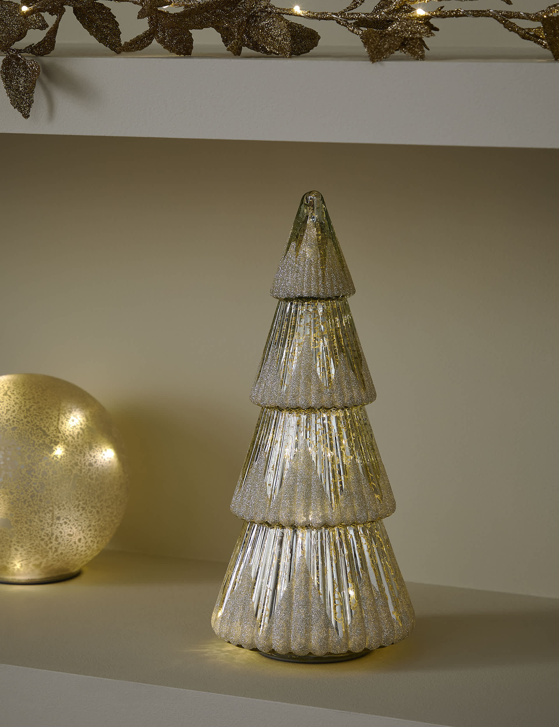 M&S Silver Light Up Christmas Tree Decoration, Silver