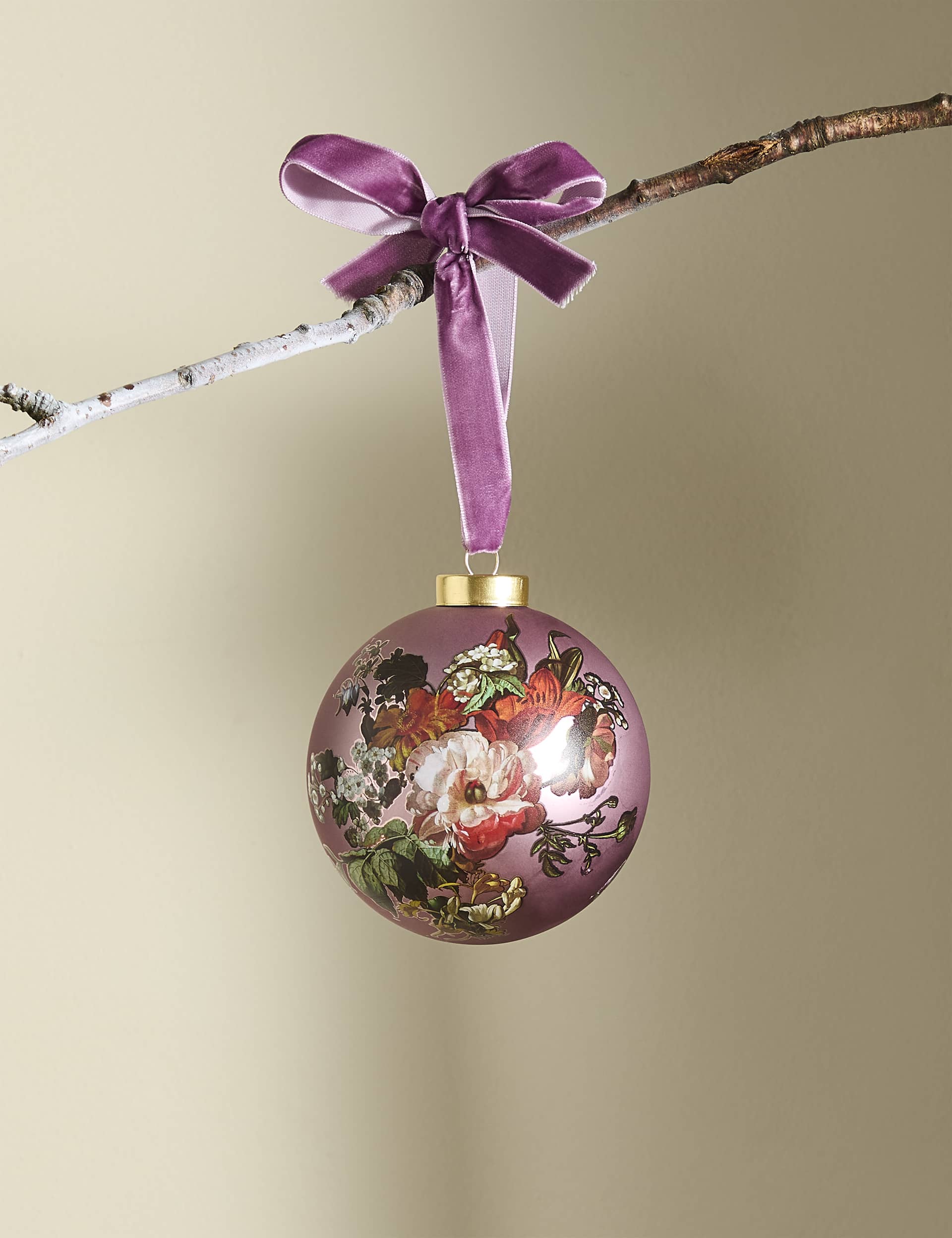 M&S X National Gallery Pink Glass Floral Bauble - Pink Mix, Pink Mix