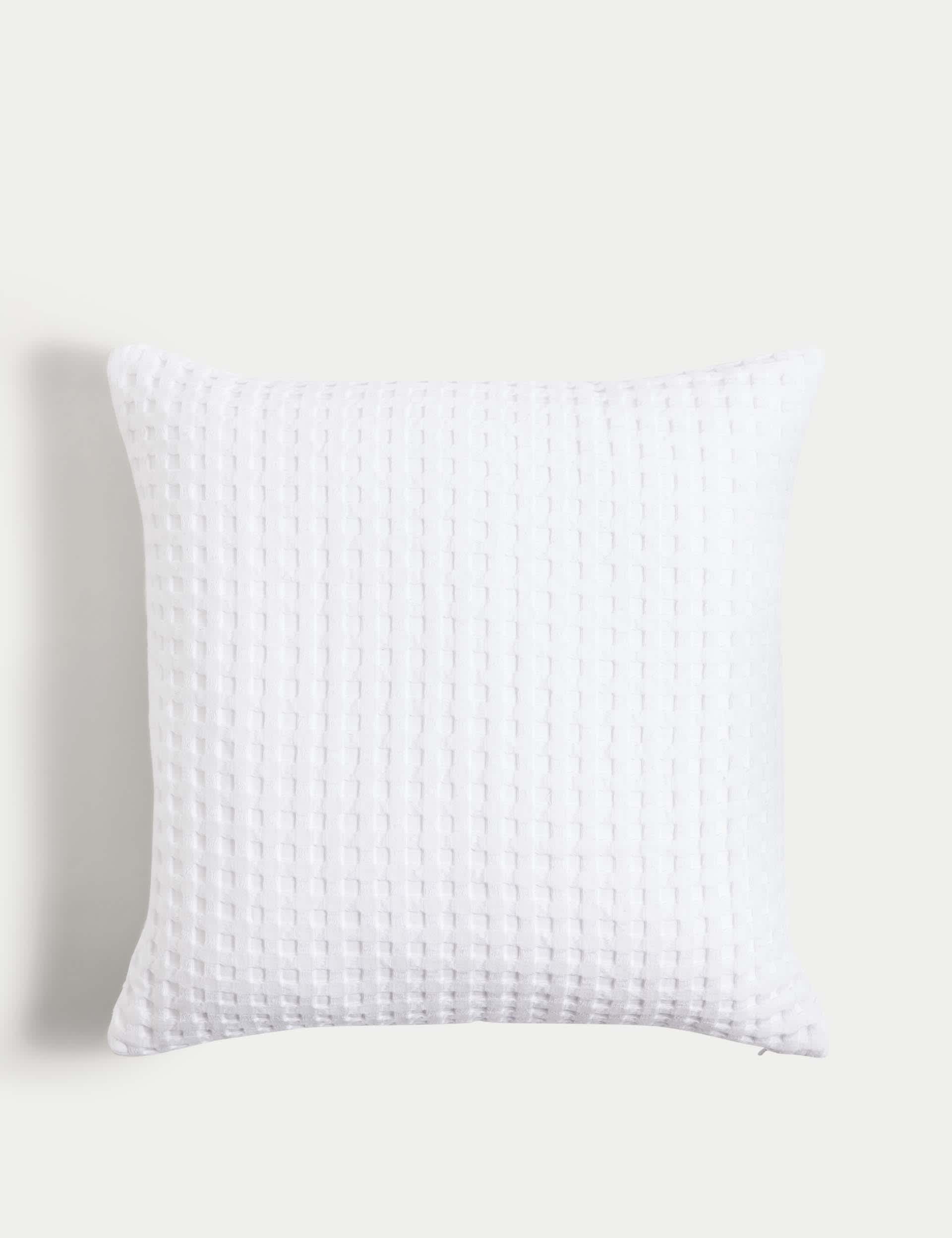 M&S Pure Cotton Waffle Cushion - Soft White, Light Grey,Soft White,Neutral