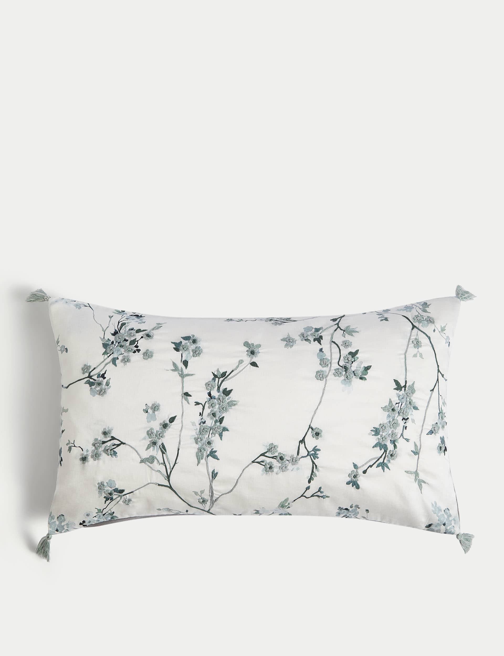 M&S Trailing Cherry Blossom Bolster Cushion - Sage, Blue Mix,Sage