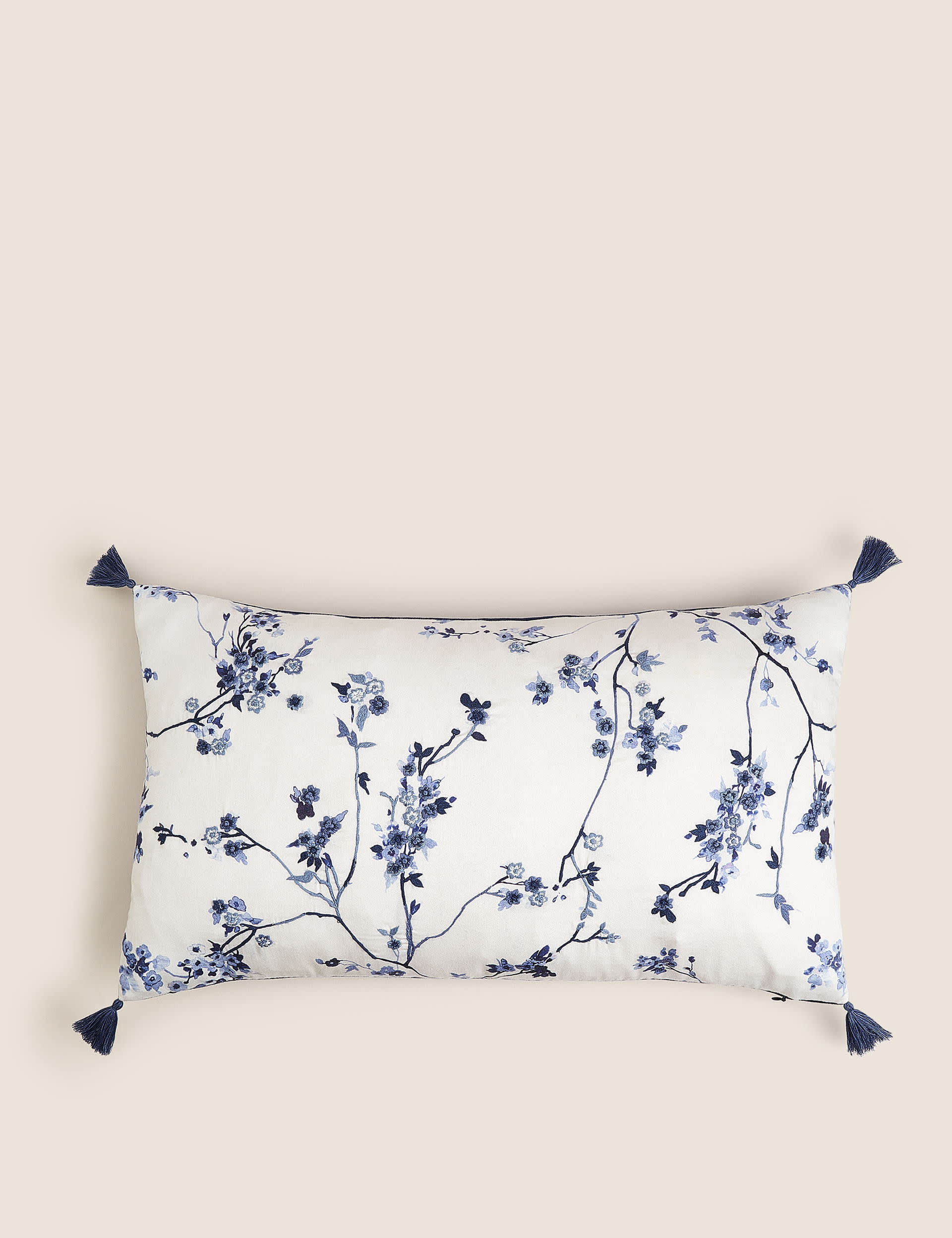 M&S Trailing Cherry Blossom Bolster Cushion - Blue Mix, Blue Mix,Sage